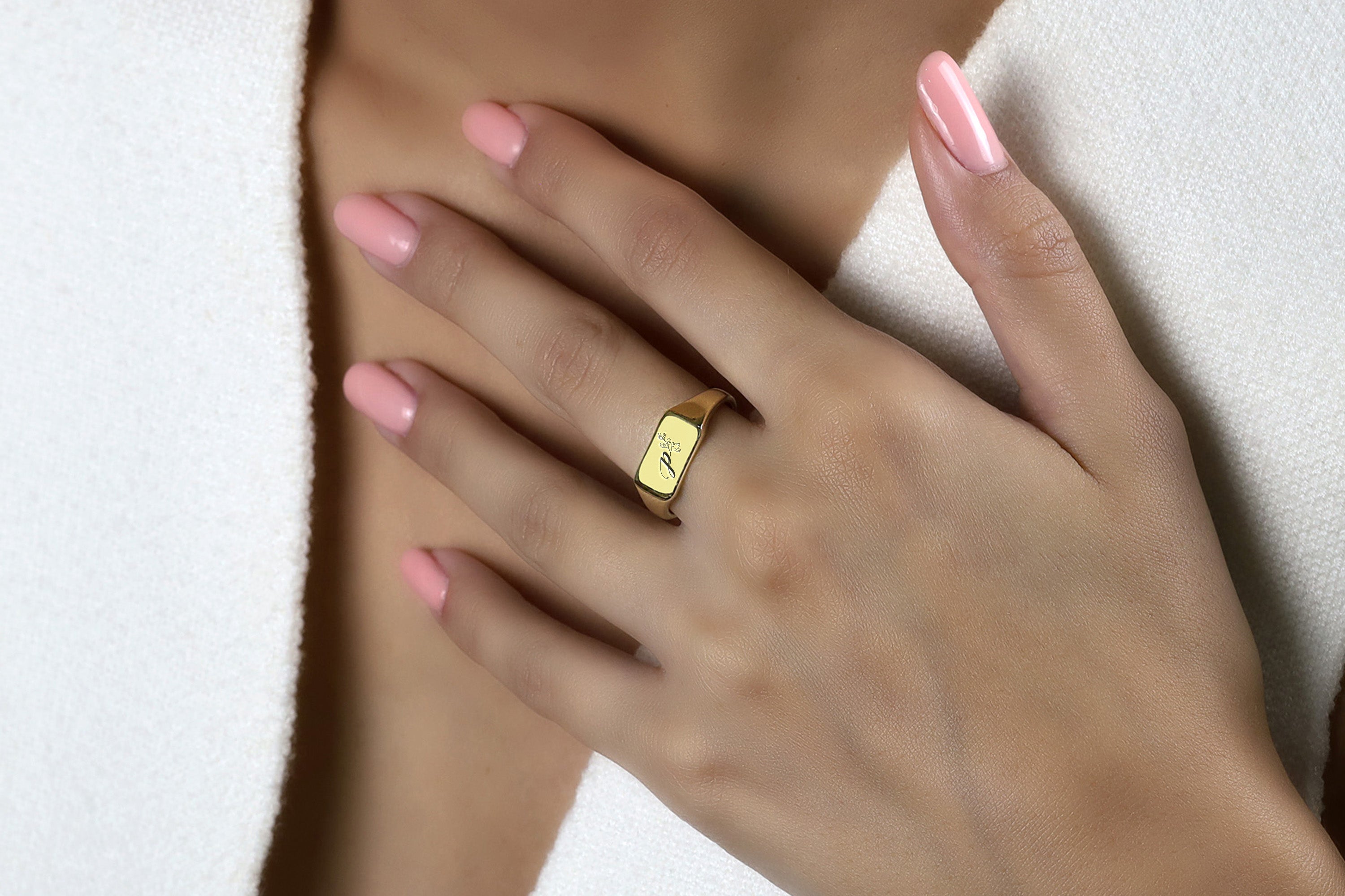 Engraved Flowered Letter Ring