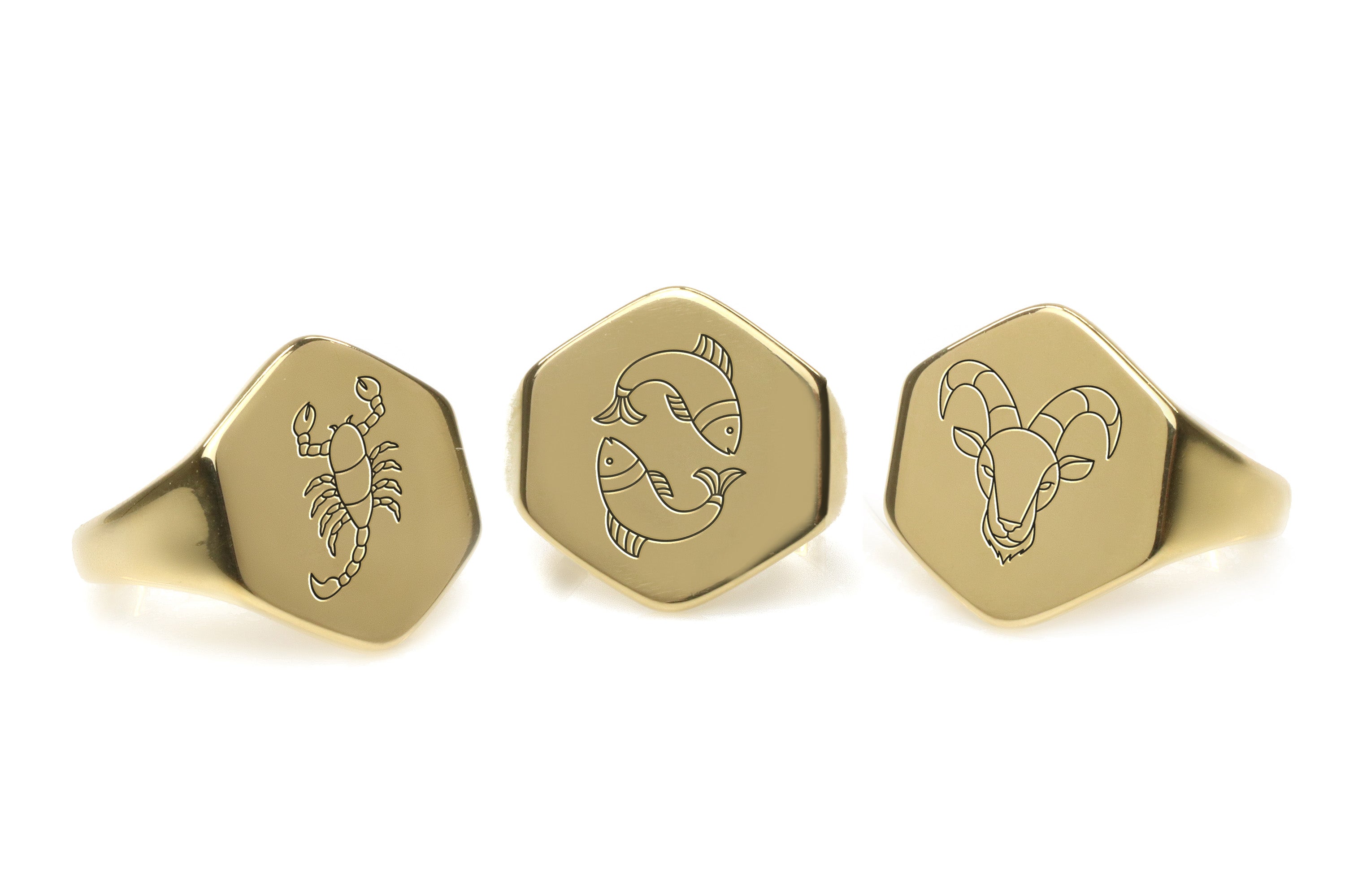 Engraved Pisces Zodiac Signet Ring