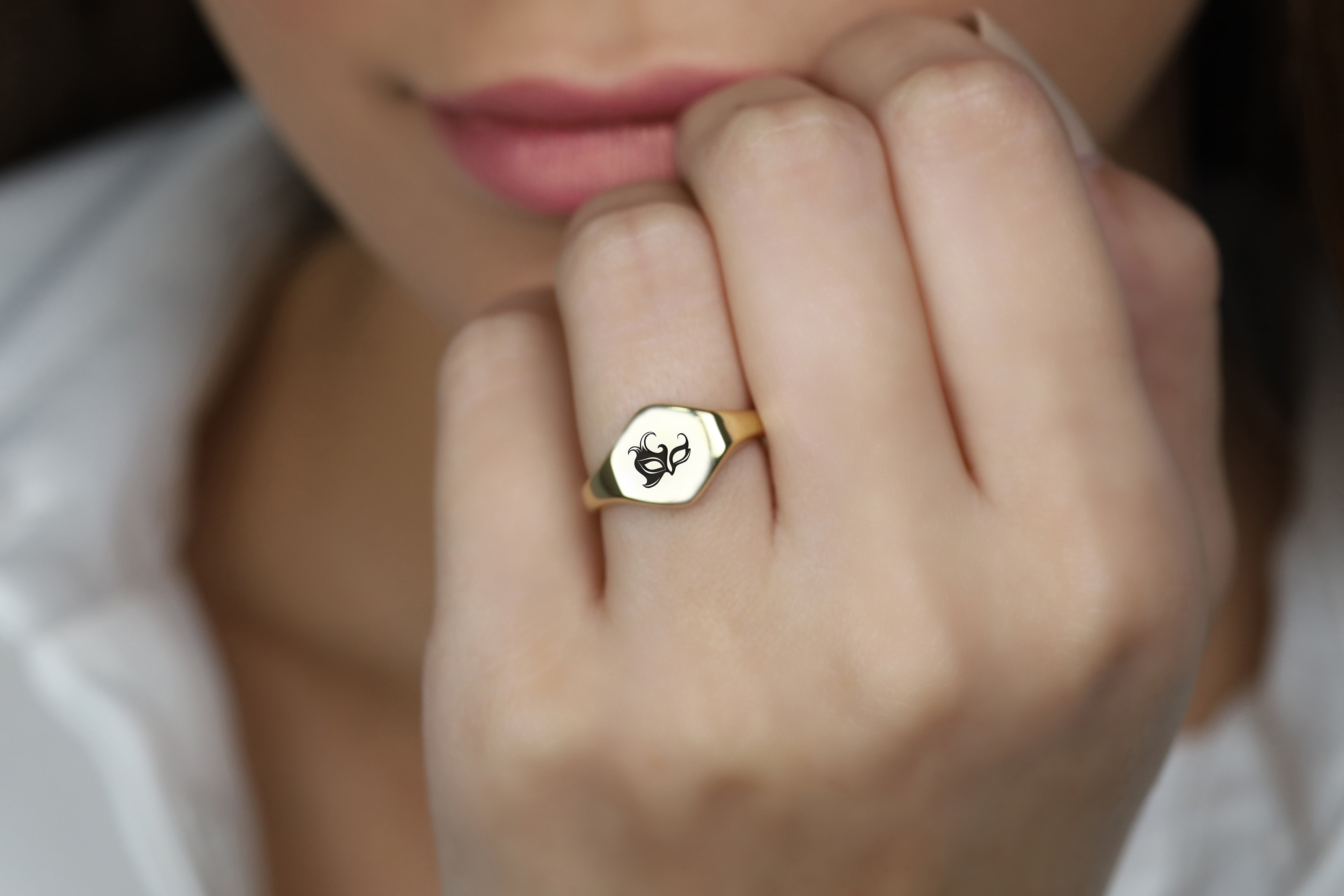 Gold Mask Signet Ring