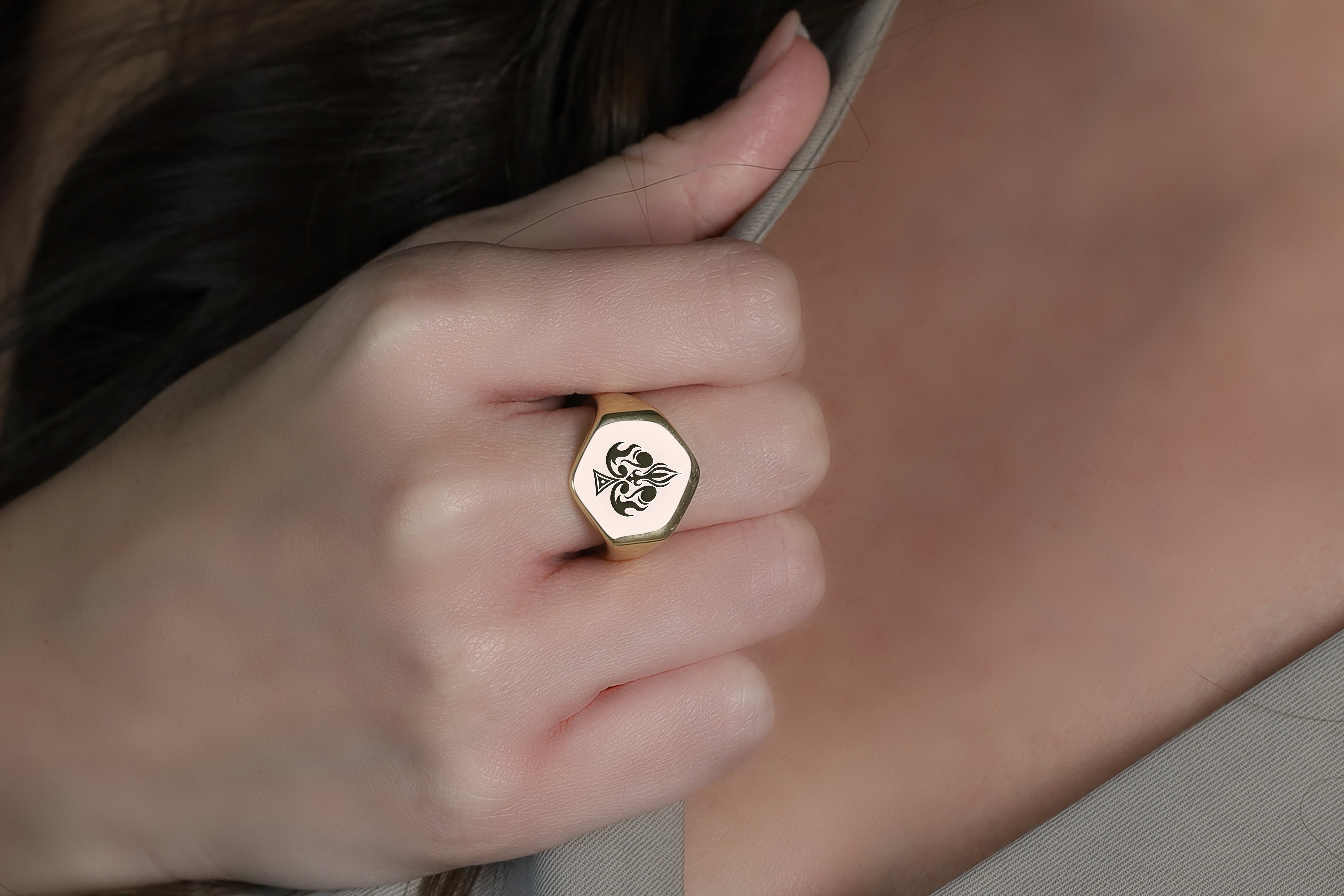 Engraved Poker Spades Ring