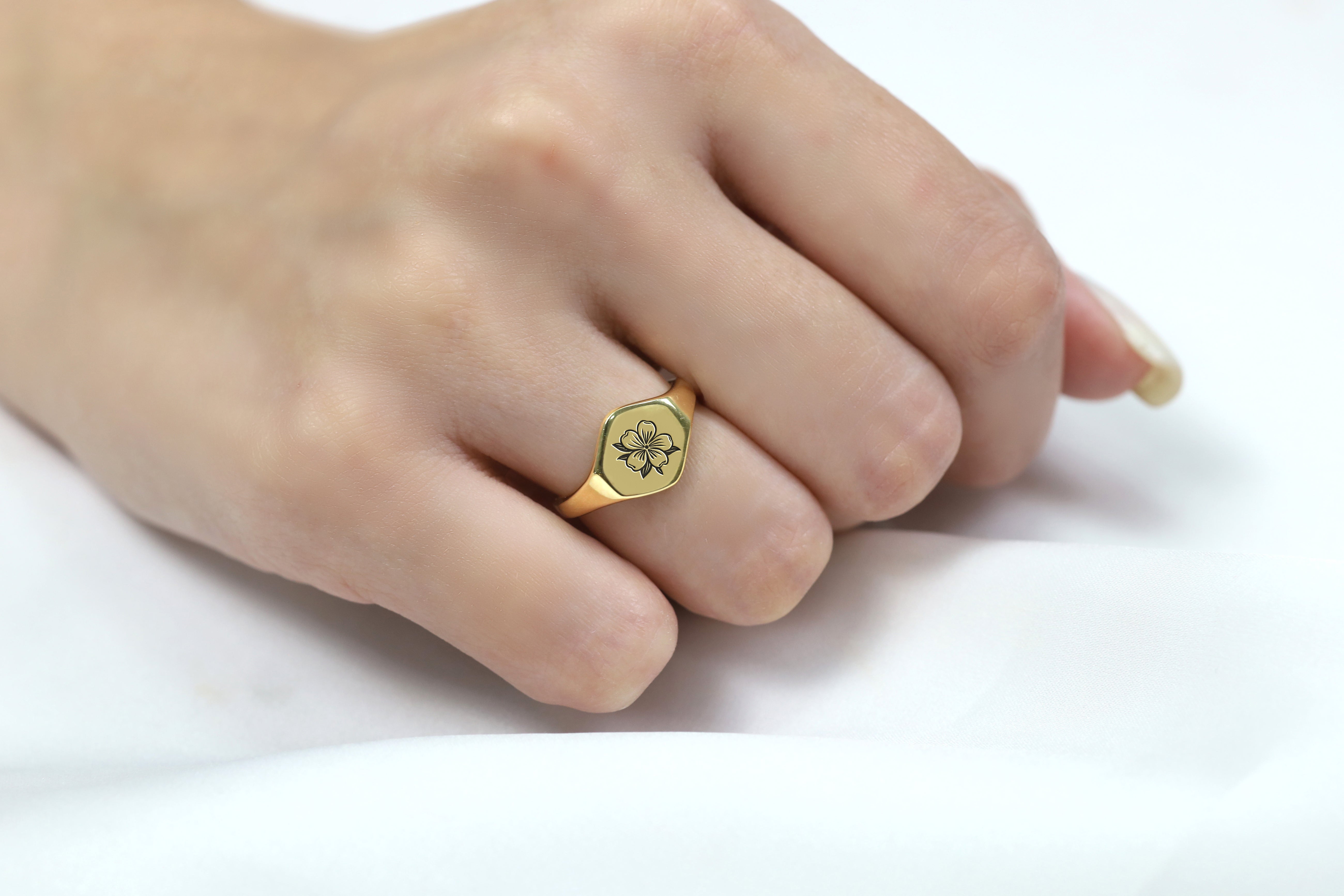 Custom Gold Flower Signet Ring