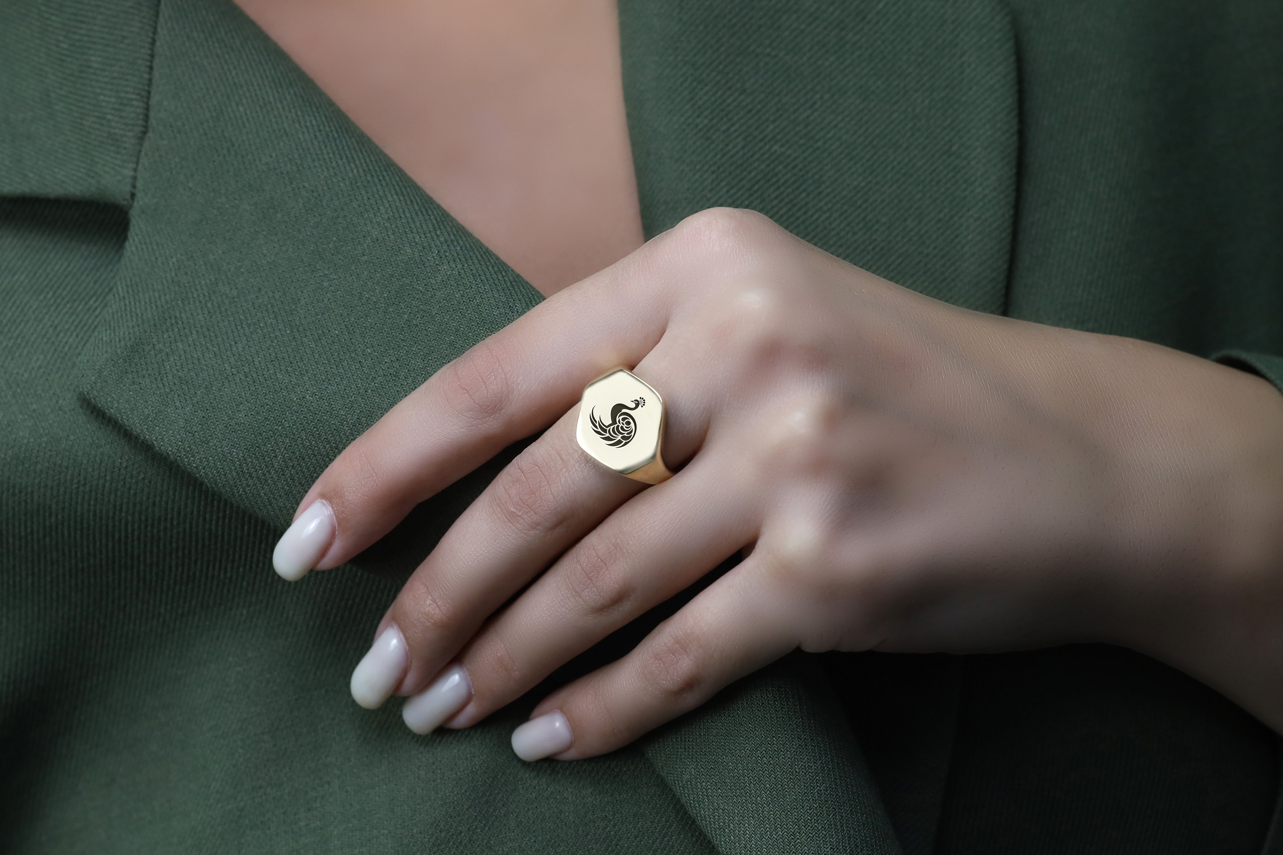 Engraved Peacock Gold Ring