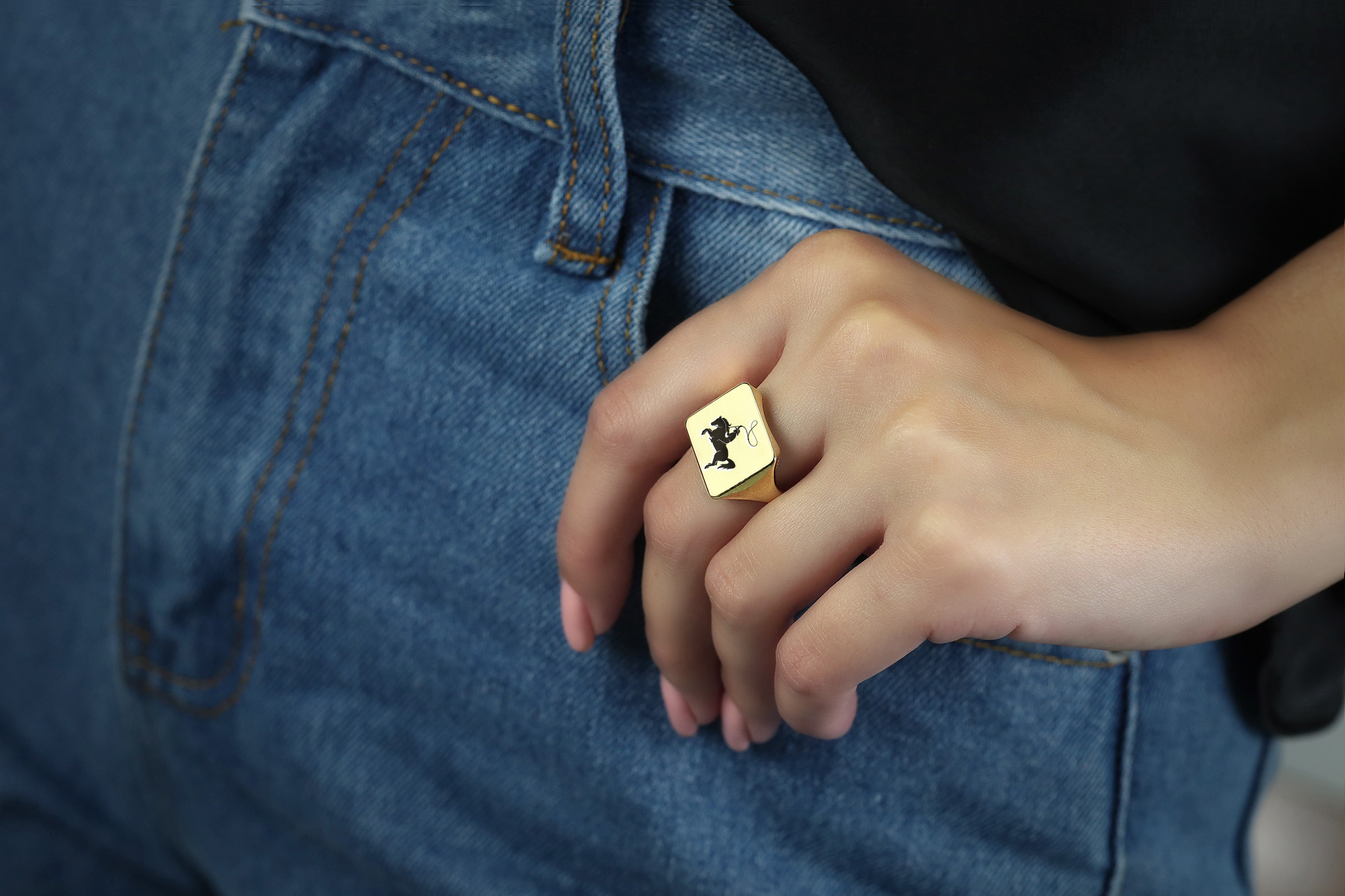 Engraved Cowboy Signet Ring