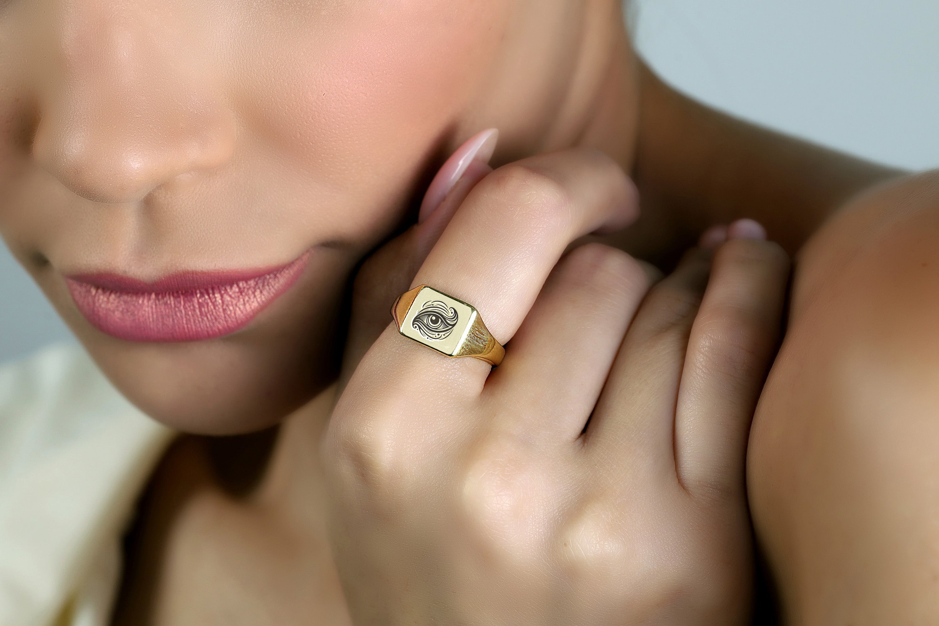 Engraved Evil Eye Signet Ring