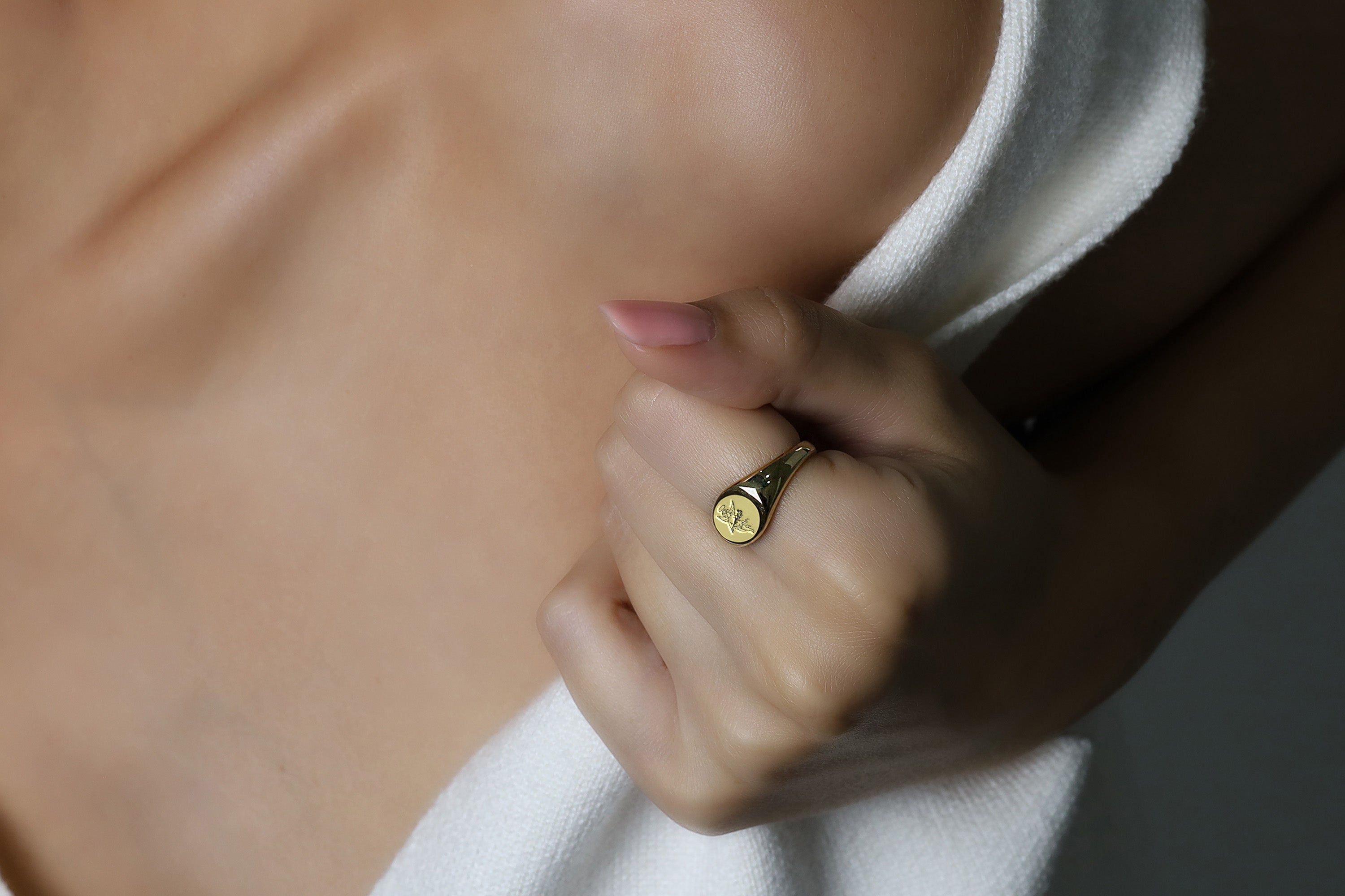 14k Gold Cupid Signet Ring