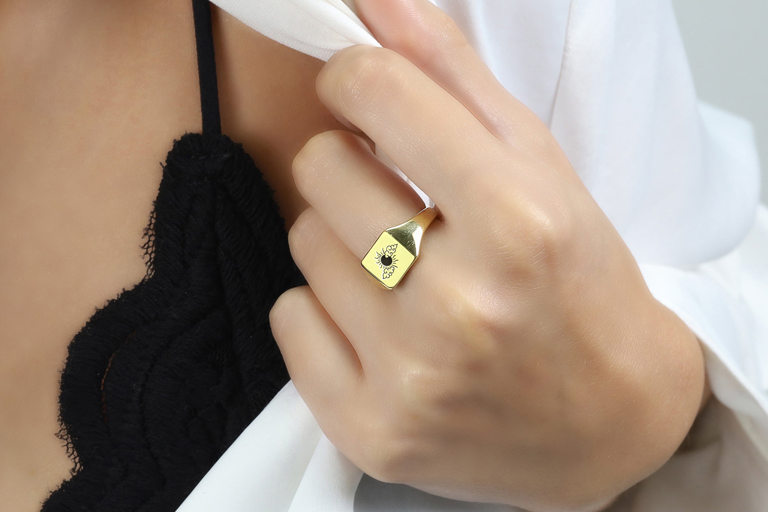 Custom Sun Gold Signet Ring