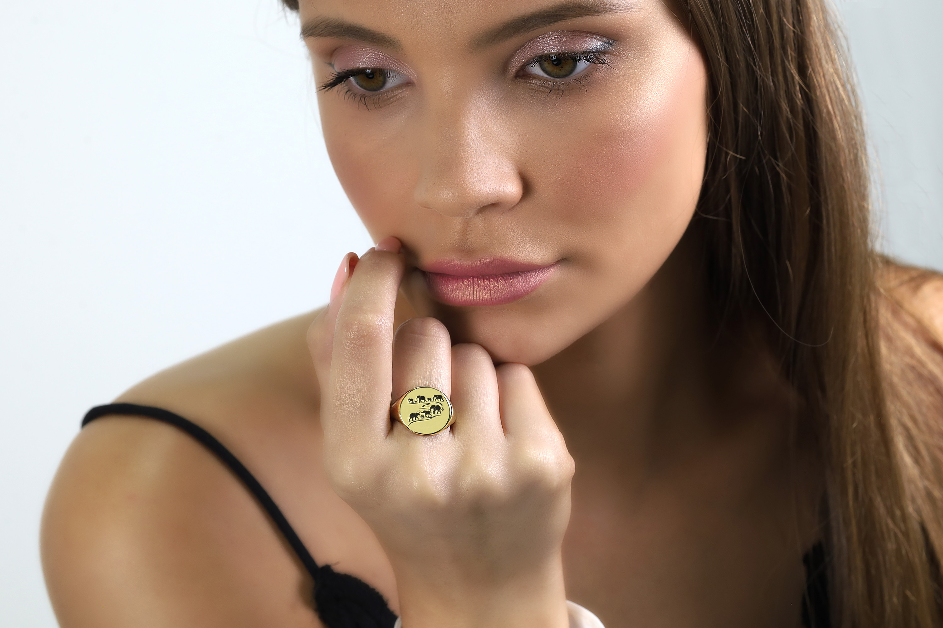 Engraved Elephant Signet Ring