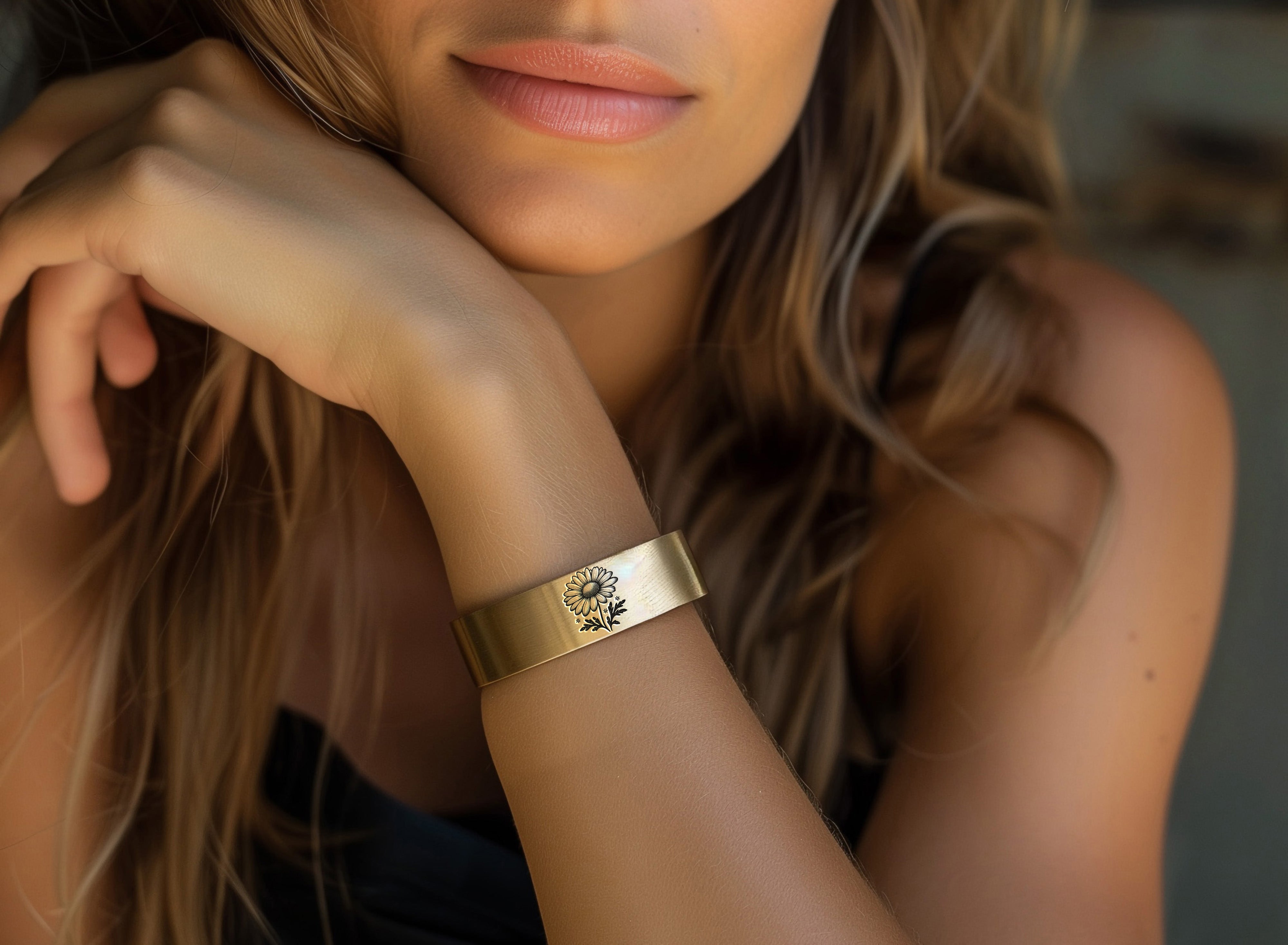 Engraved Sunflower Gold Bracelet