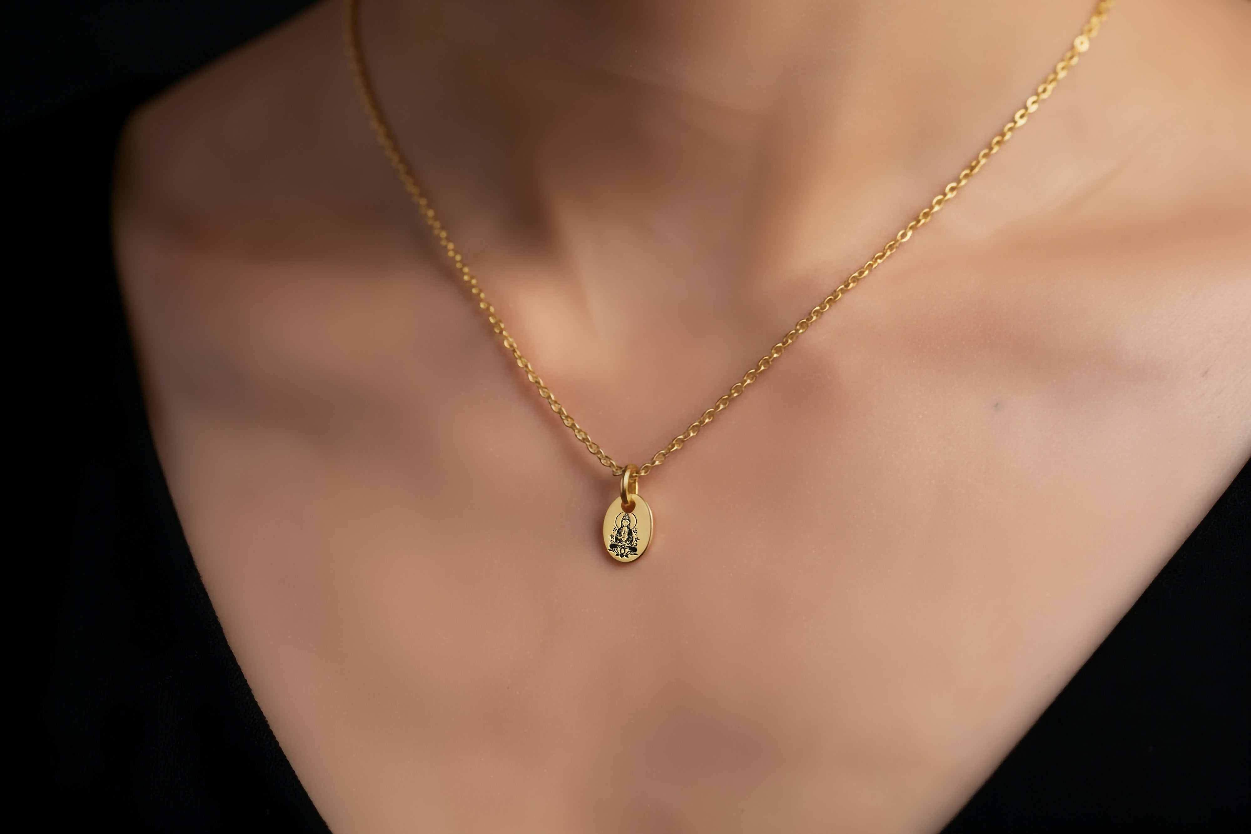 14k Gold Guanyin Necklace
