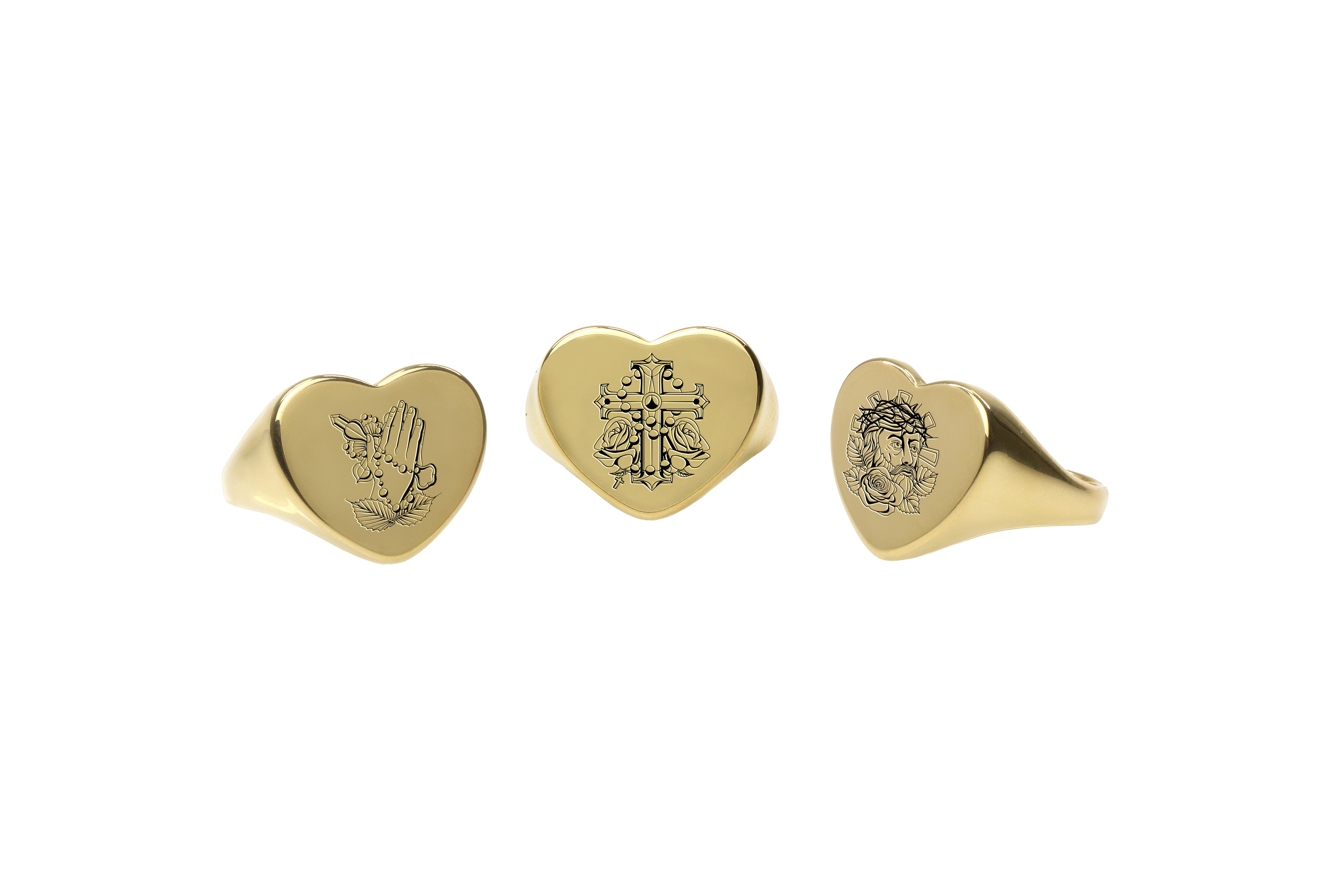 Chicano Cross Heart Shaped Ring