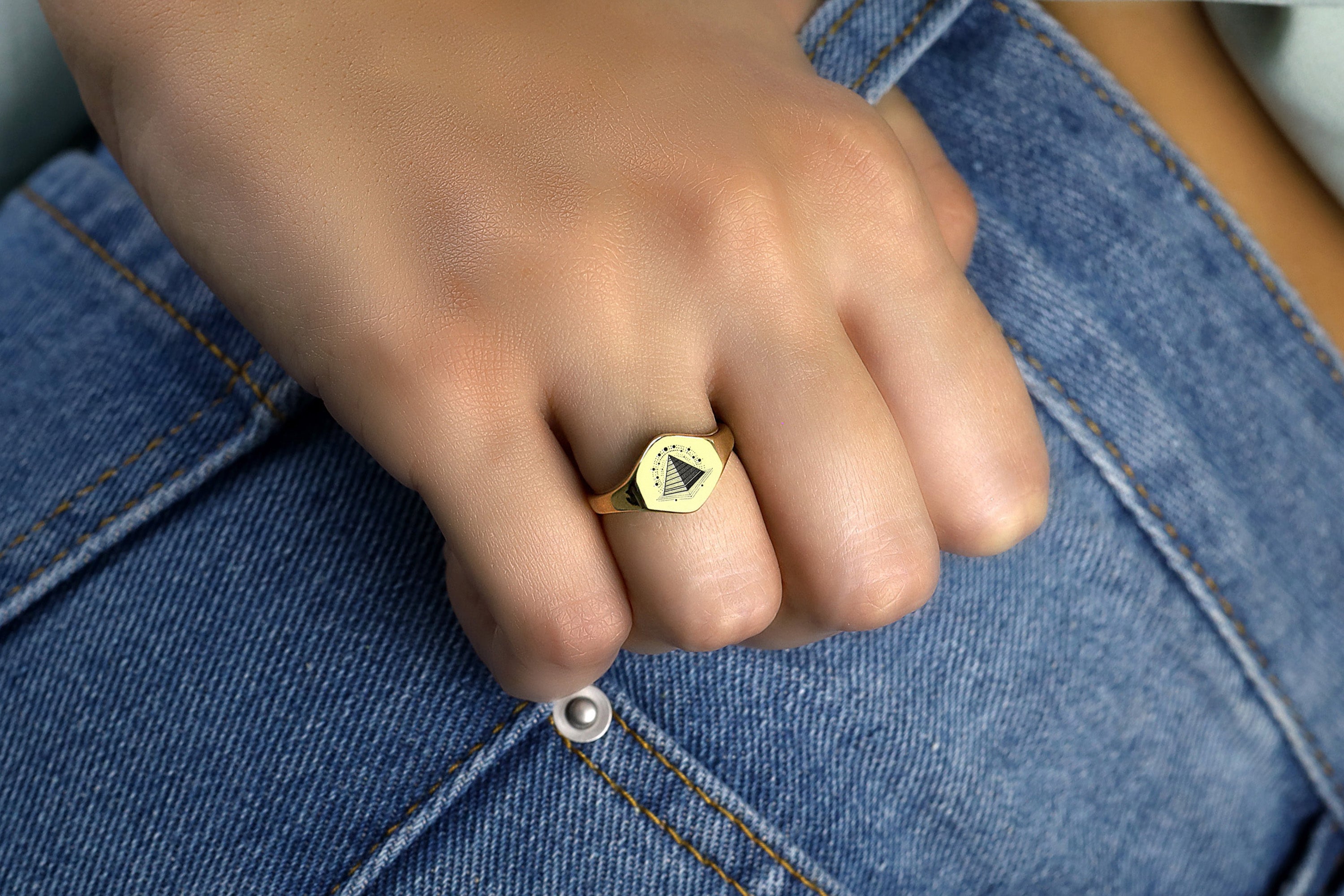 Pyramid Hexagon Gold Ring