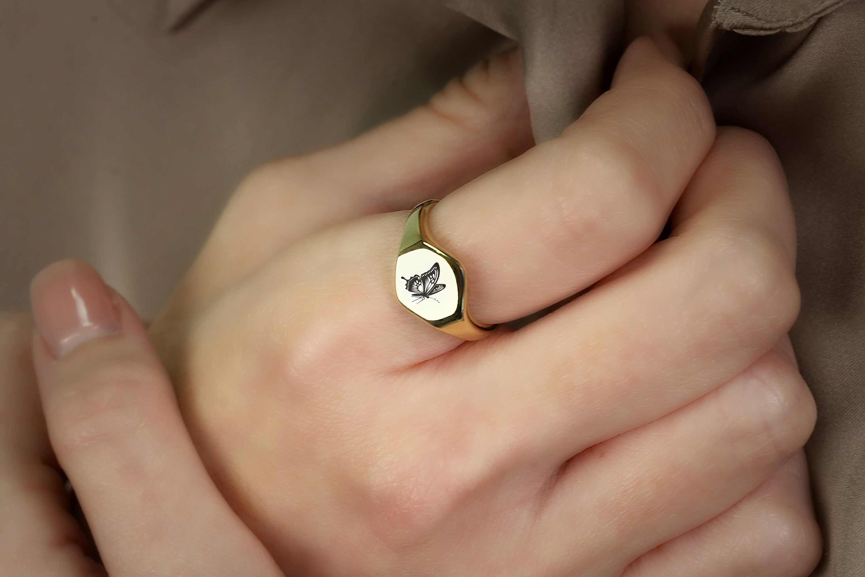 Gold Signet Butterfly Ring