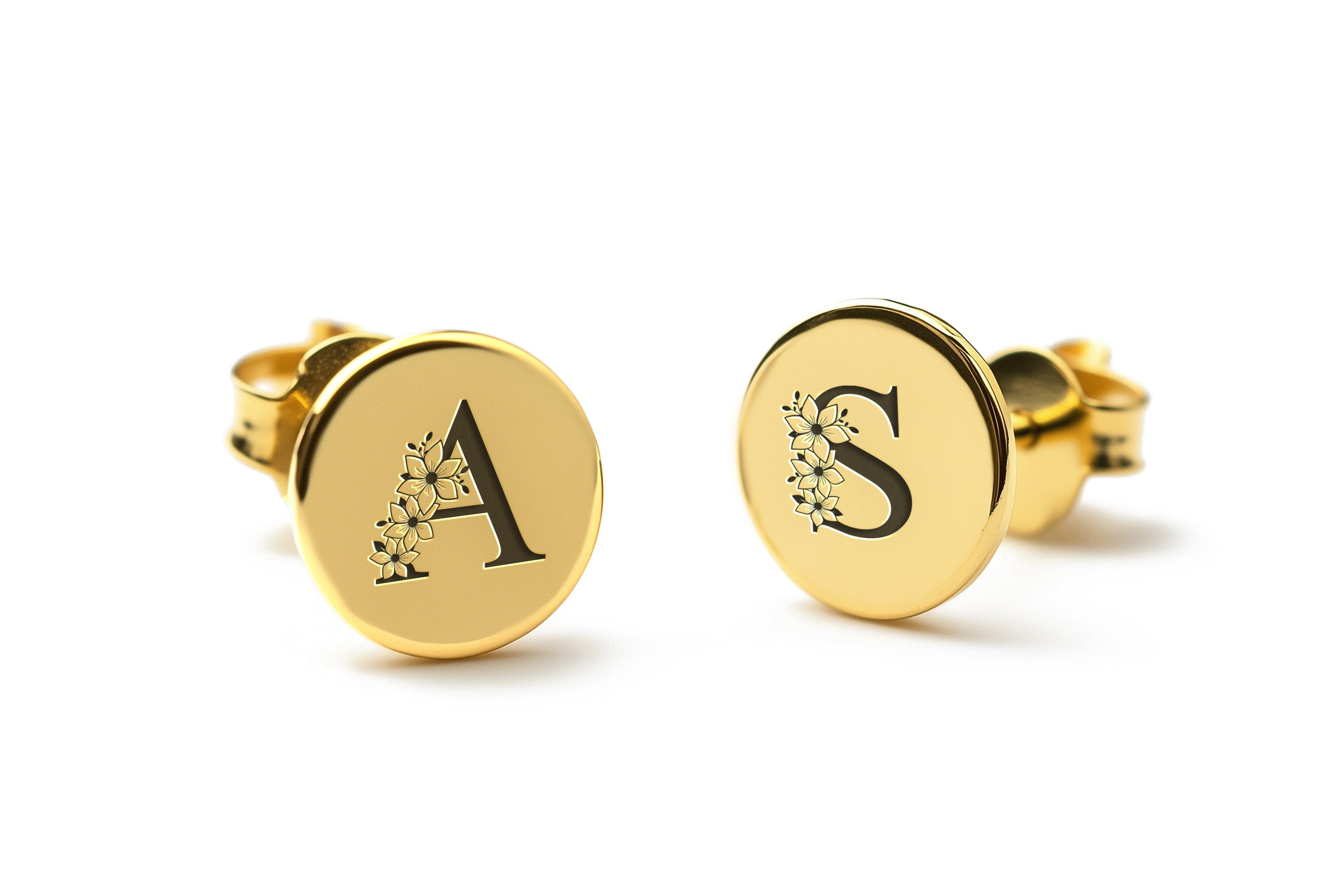 Flowered Letter Stud Earrings