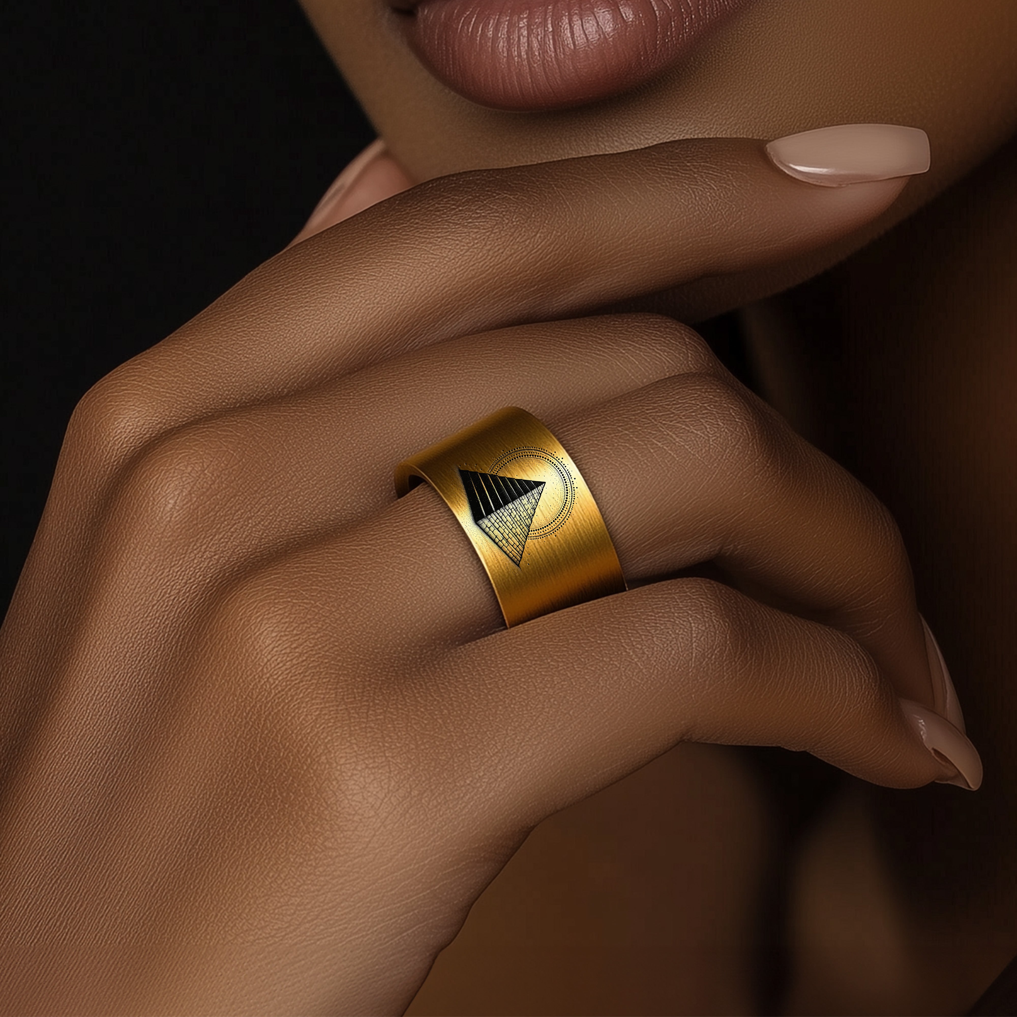Engraved Pyramid Wide Band Ring