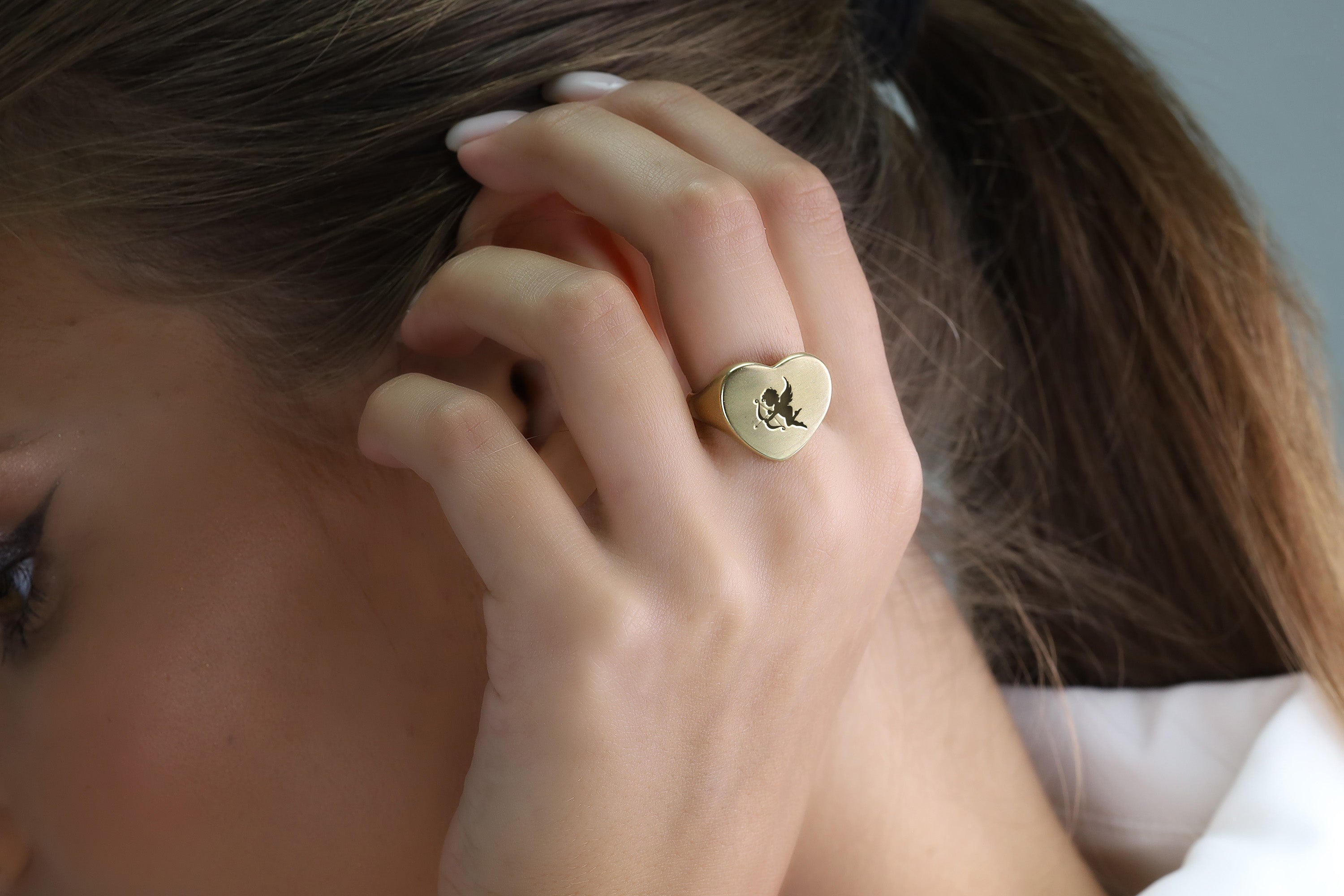 Gold Cupid Signet Ring