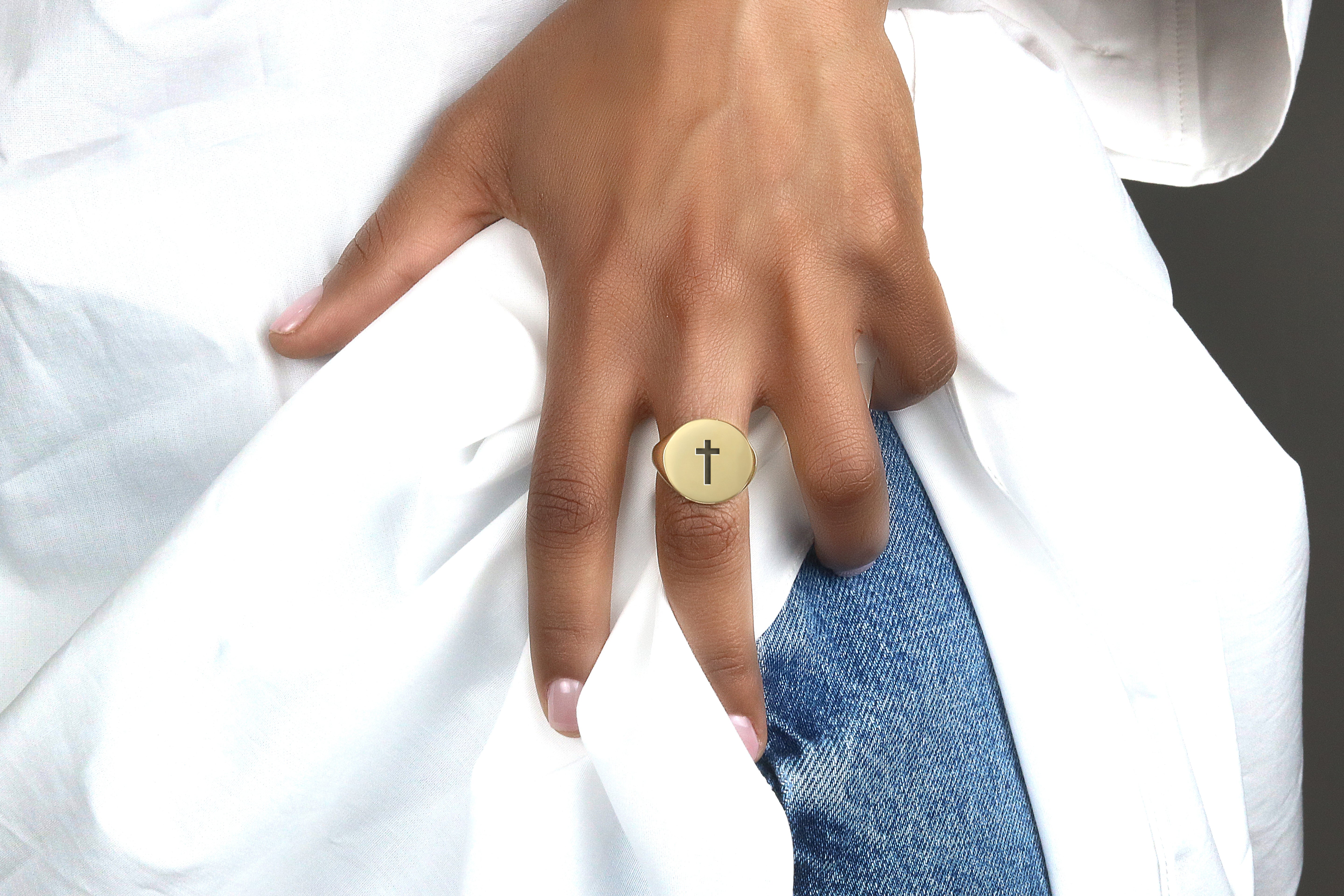 Round Cross Signet Ring