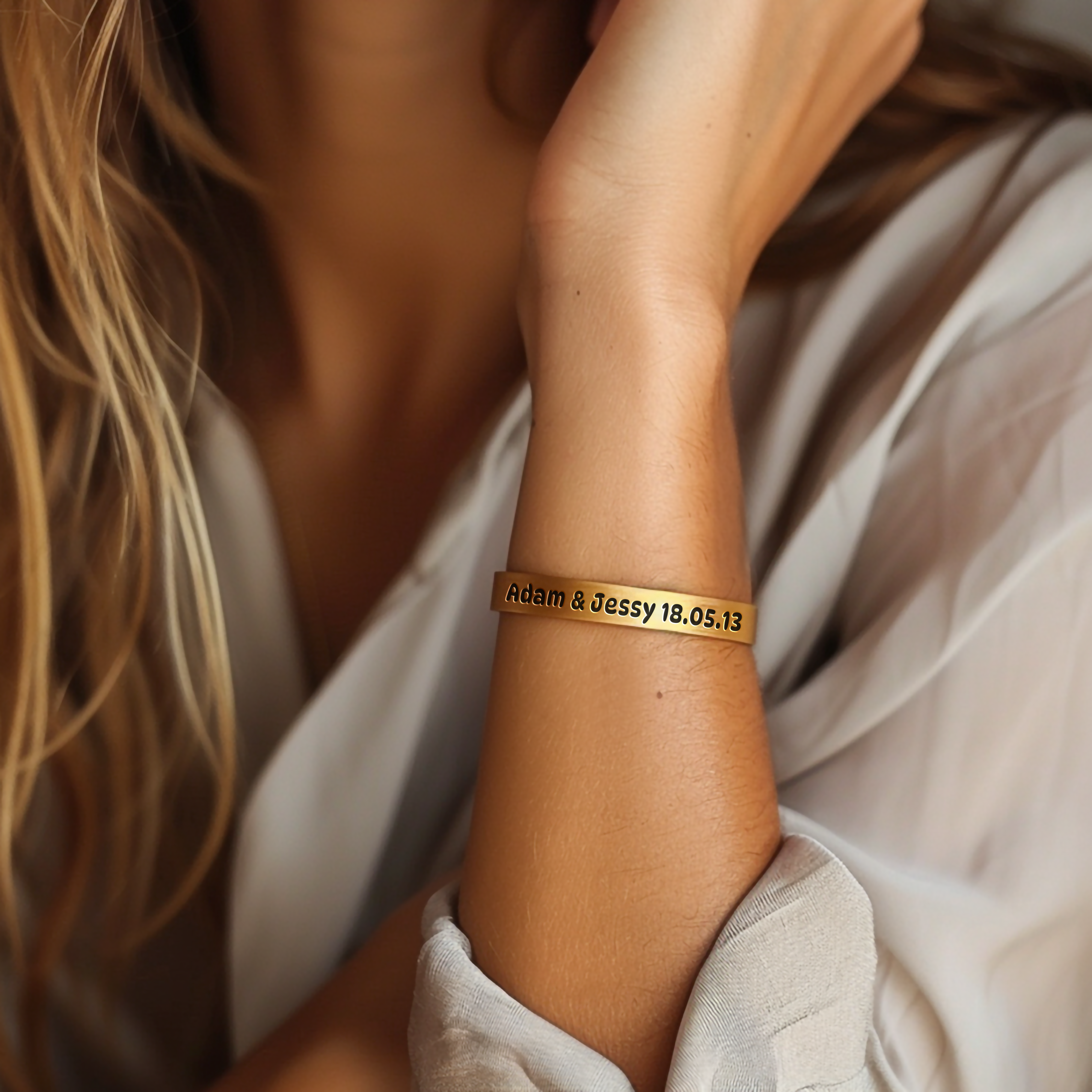 Engraved Gold Text Bracelet