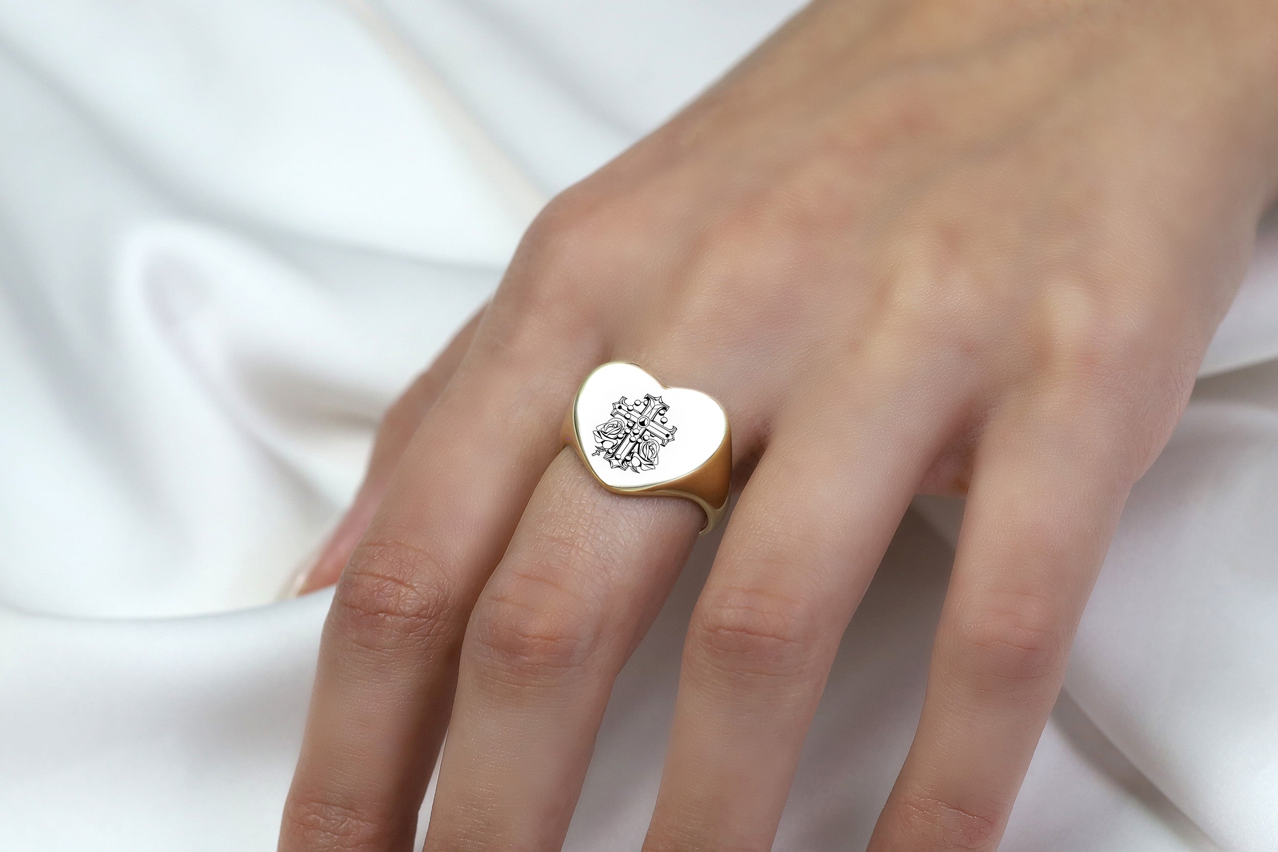 Chicano Cross Heart Shaped Ring