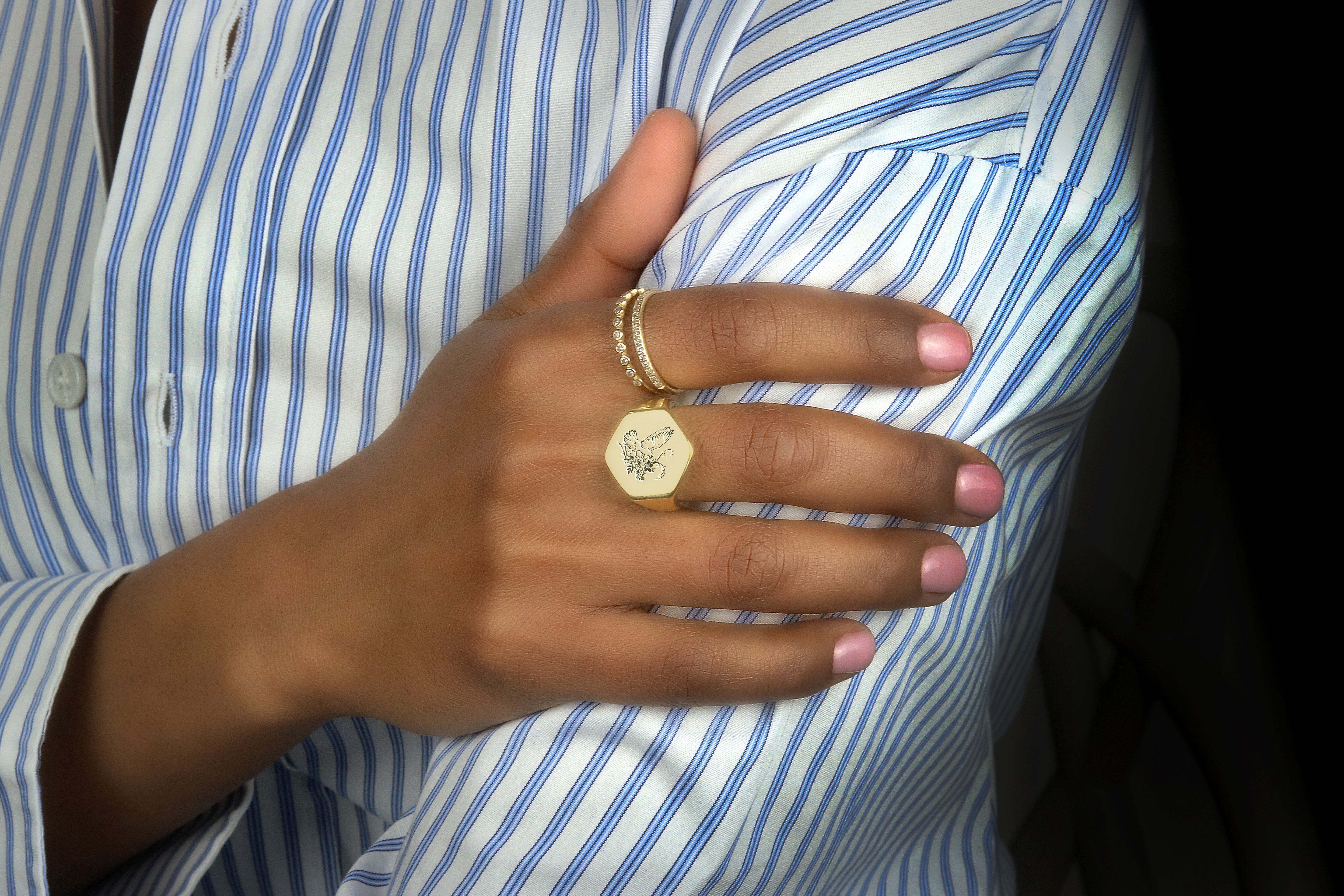 Pigeon Hexagon Ring