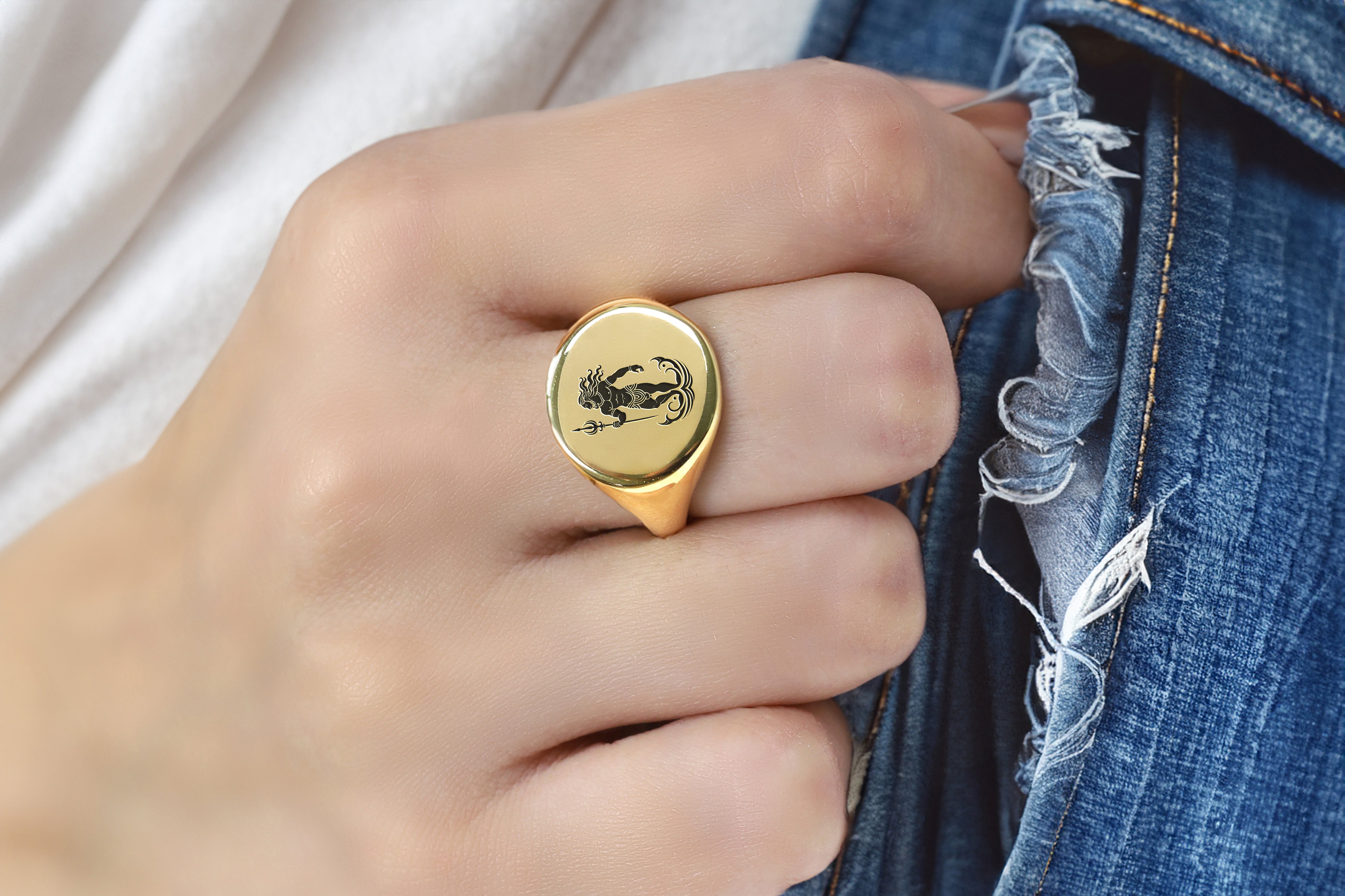 Engraved Poseidon Signet Ring