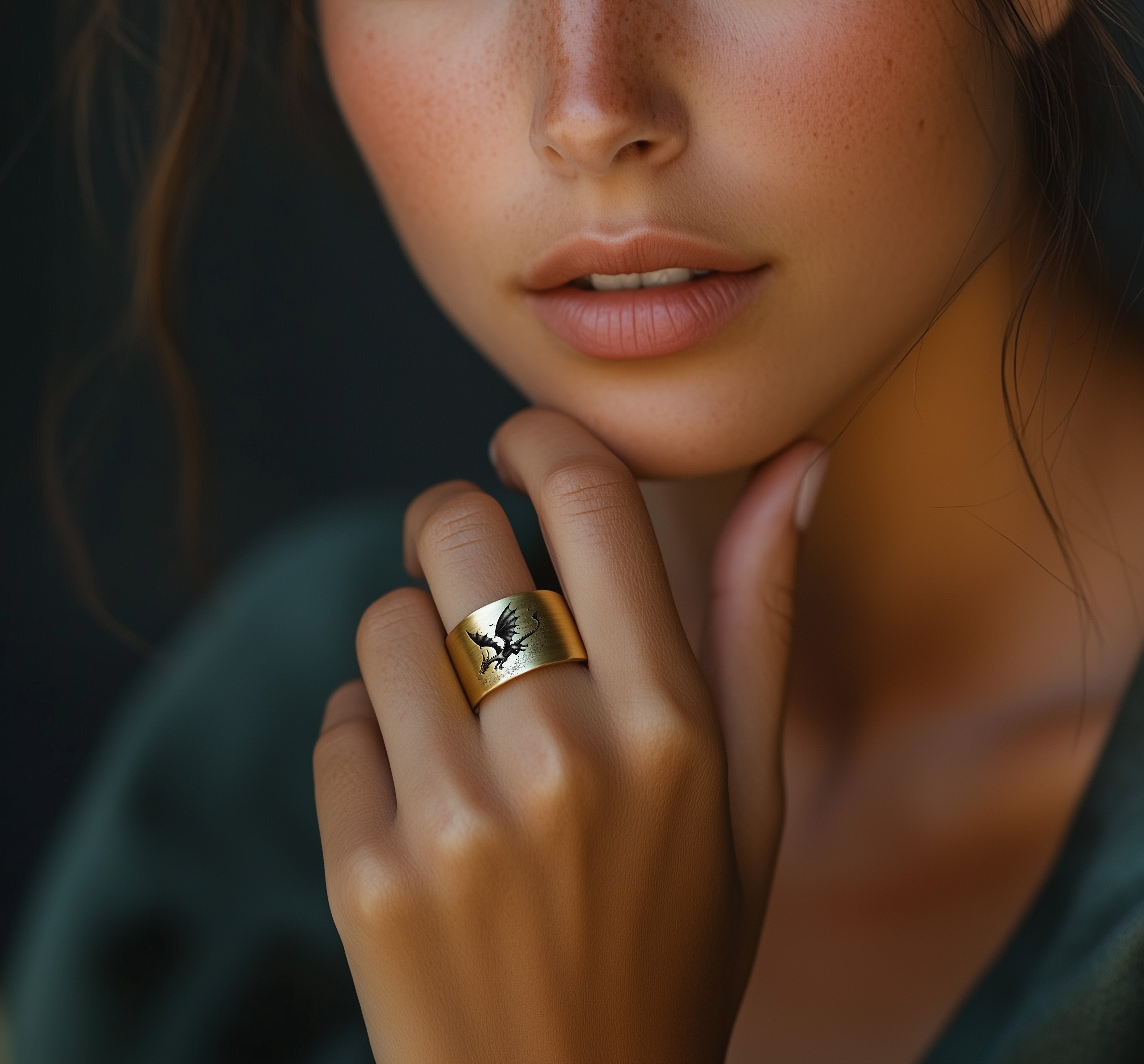 14k Gold Engraved Dragon Ring