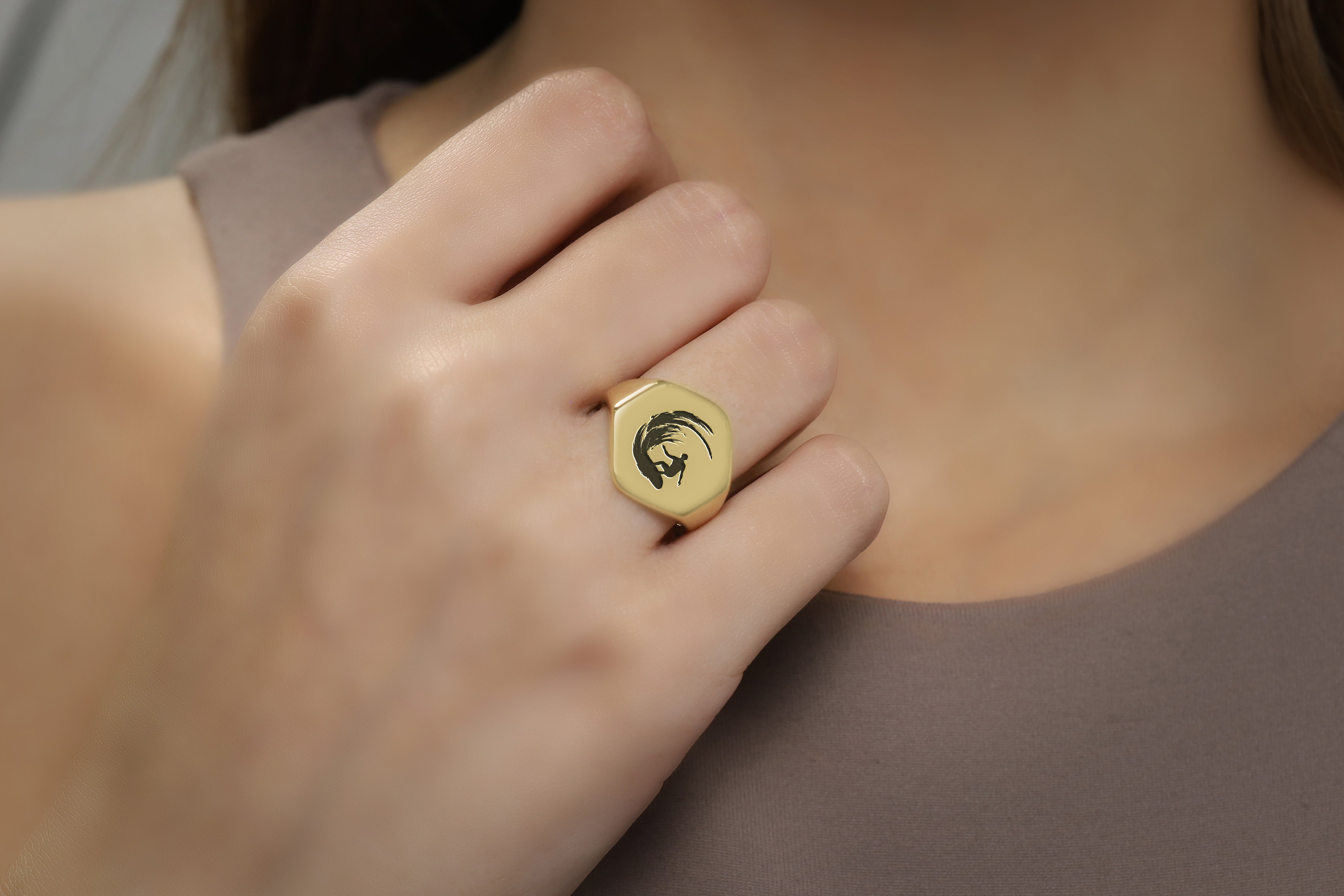 Surfer Catching Wave Engraving Ring