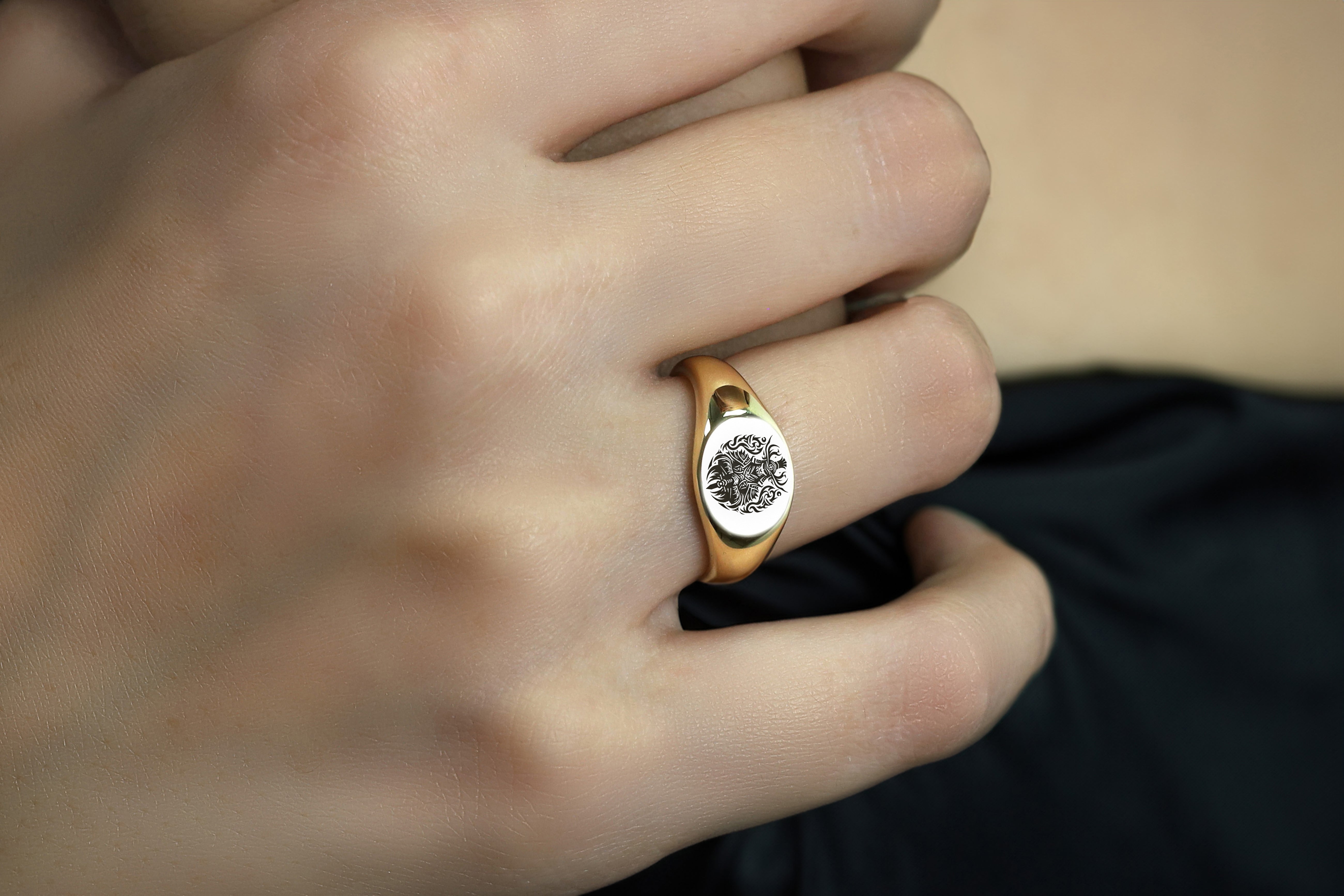 14k Gold Samurai Signet Ring