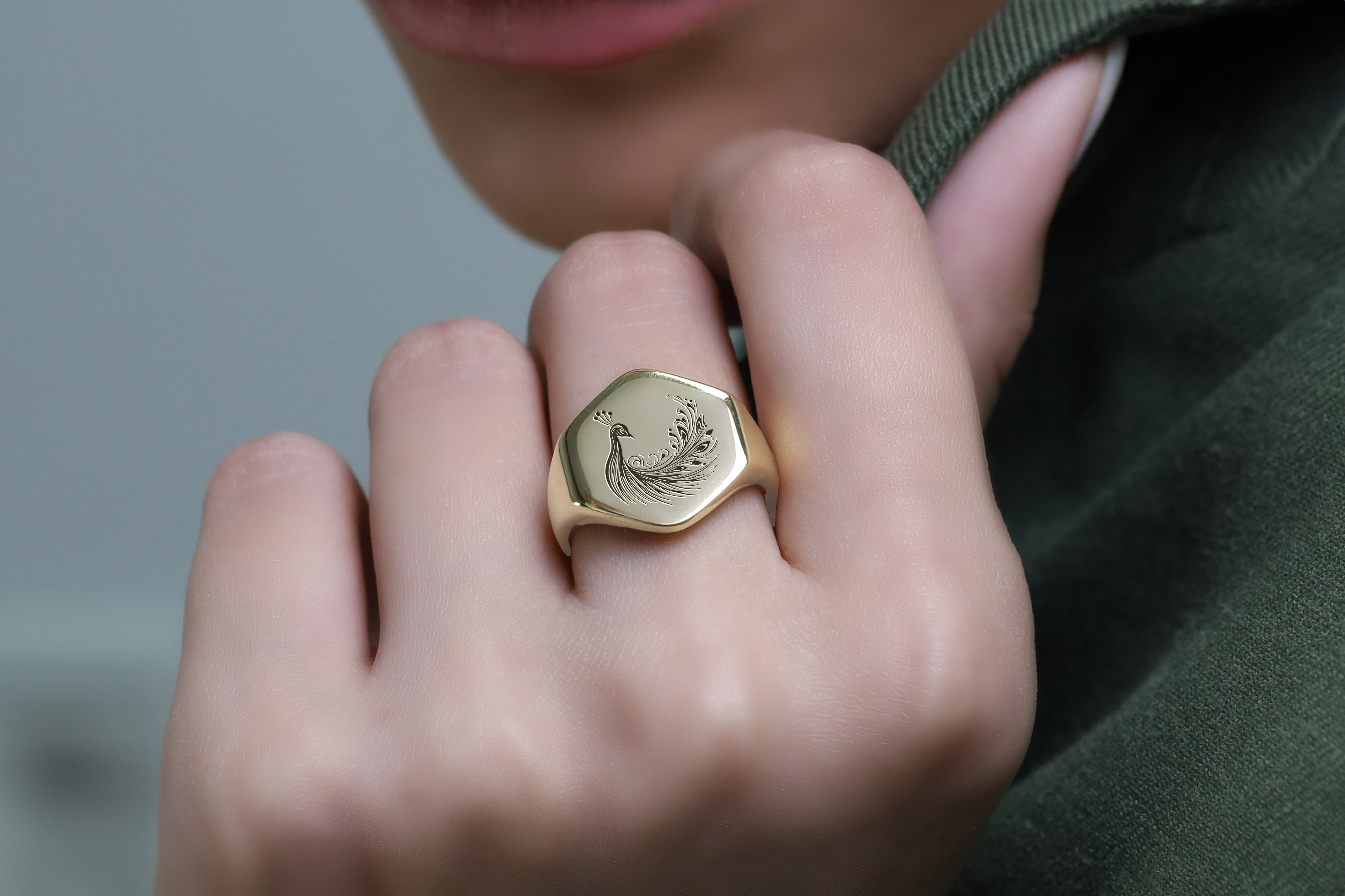 Majestic Peacock Signet Ring