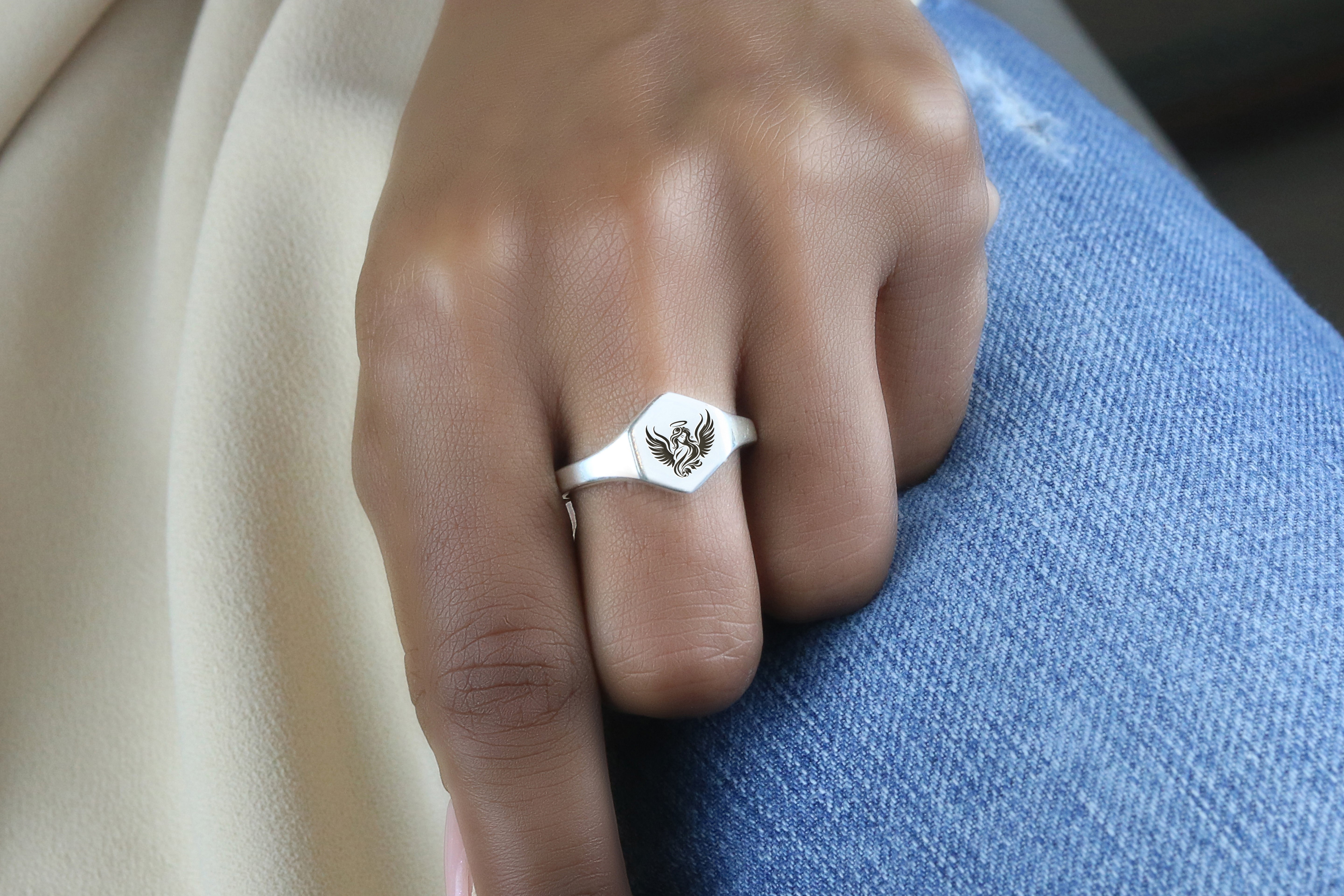 14k Gold Angel Signet Ring