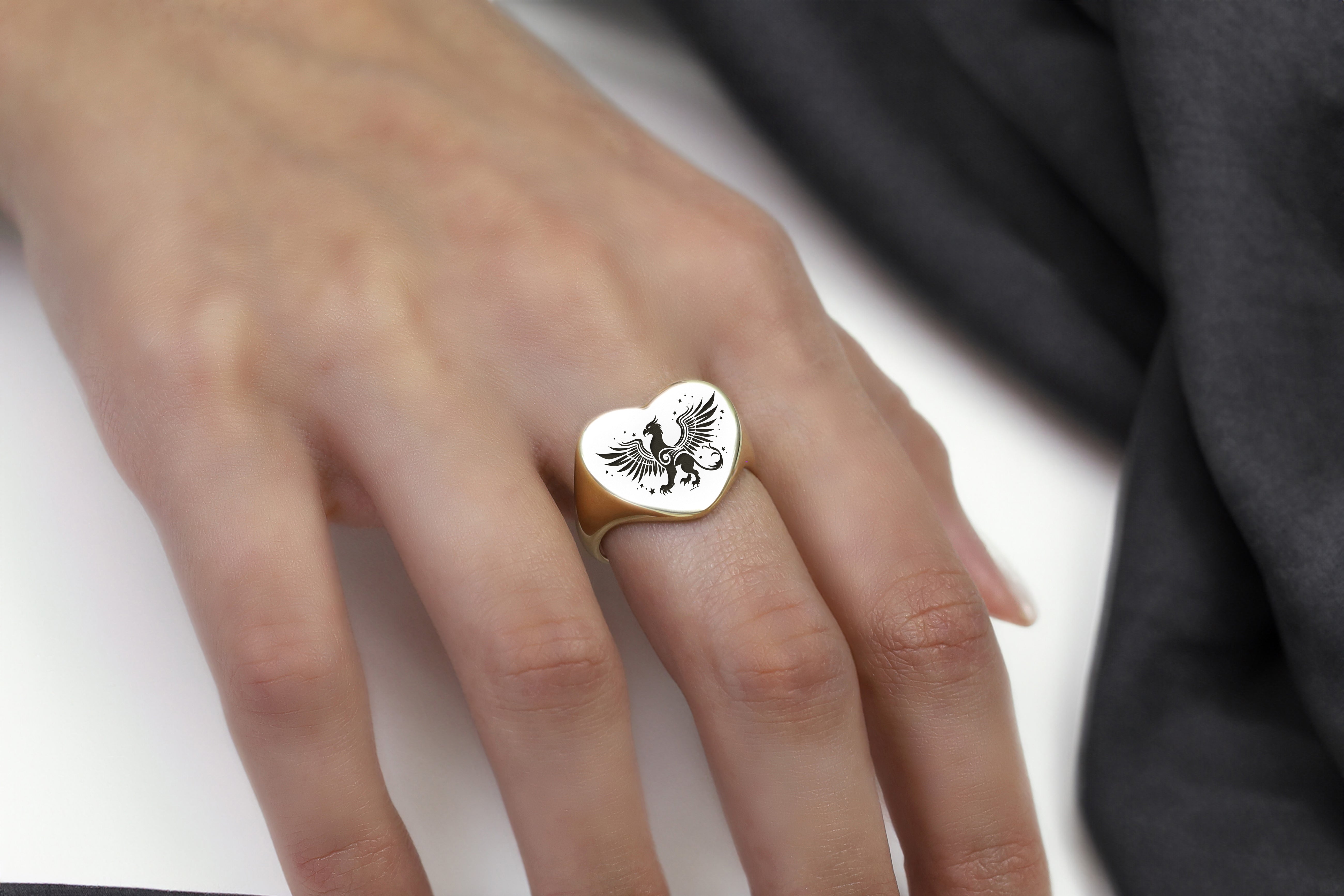 14k Gold Griffin Signet Ring