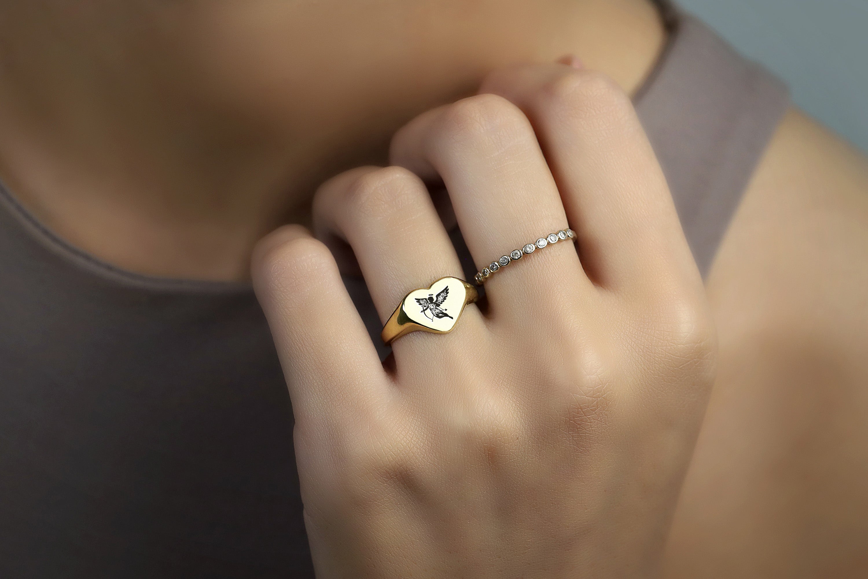 14k Gold Cupid Signet Ring