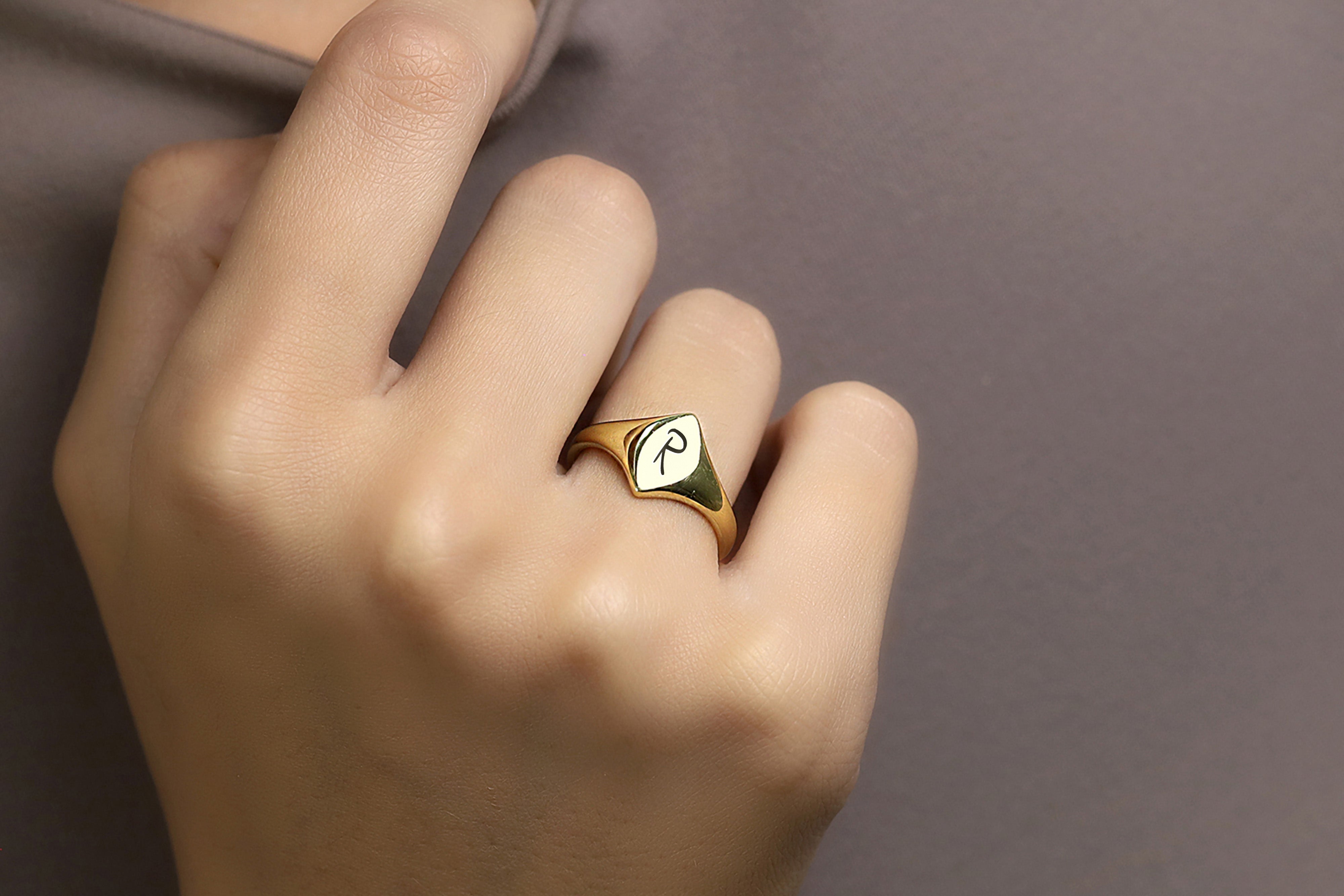 Custom Letter Gold Signet Ring