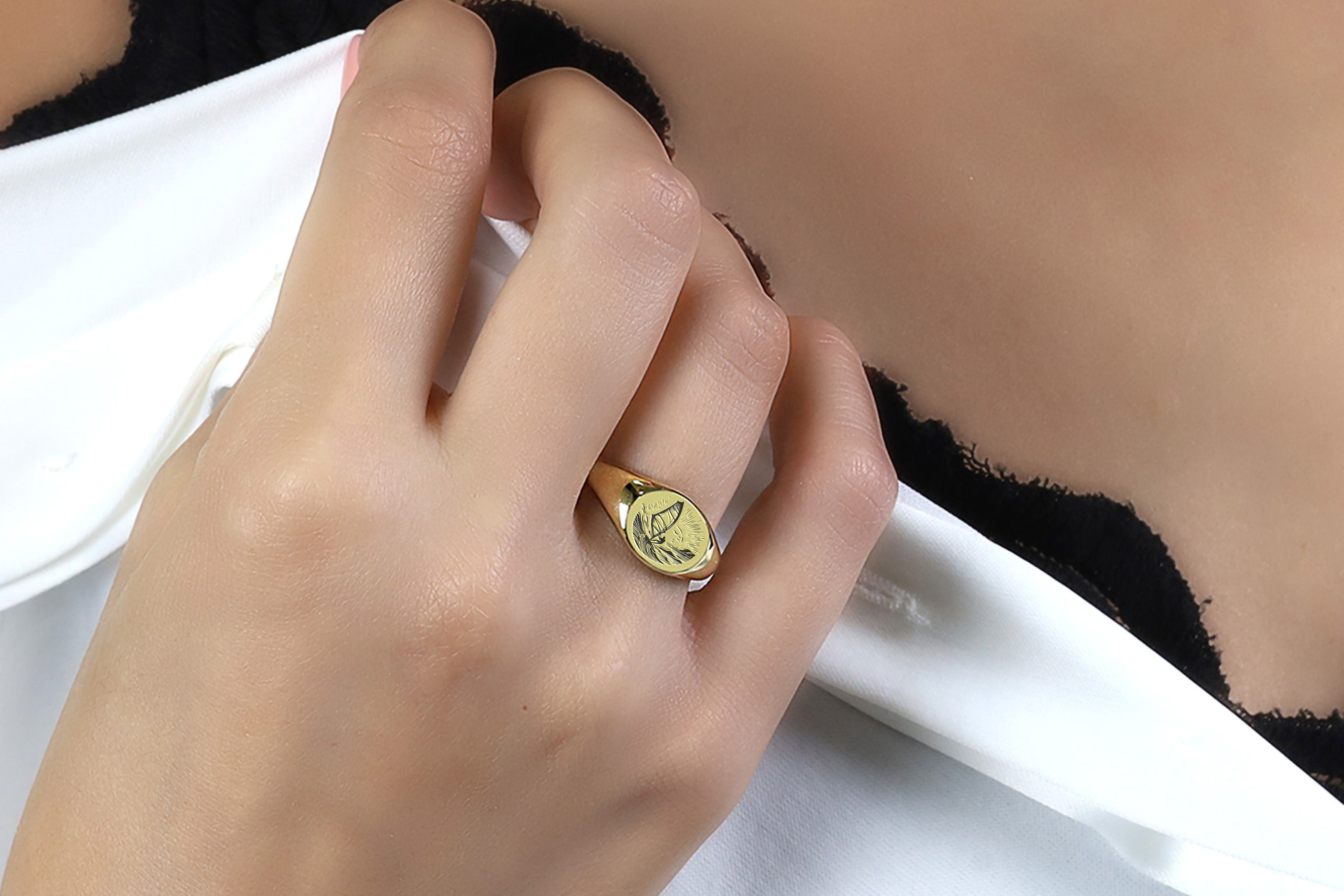 14k Gold Wind Surfing Signet Ring