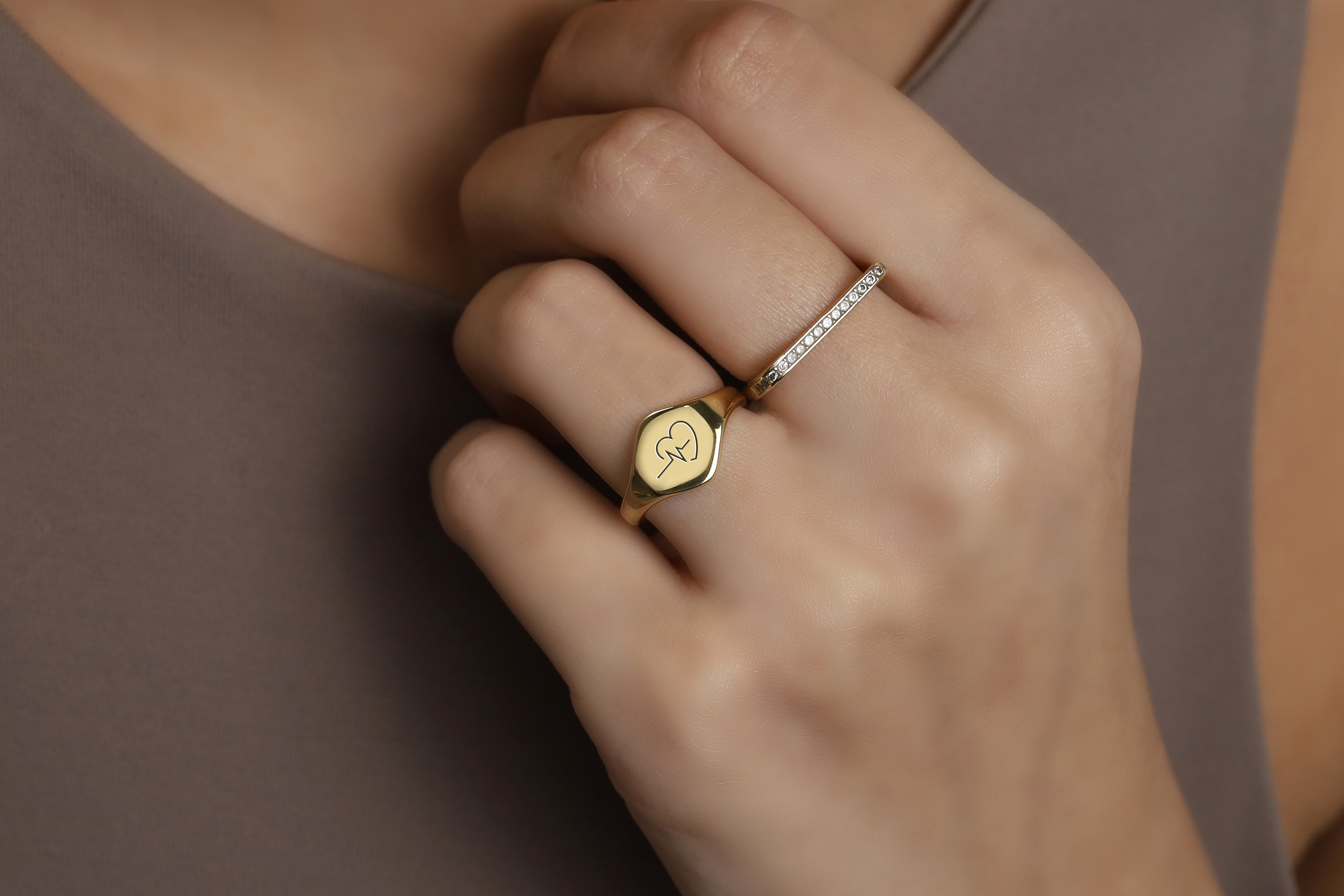 Engraved Heart Beat Ring