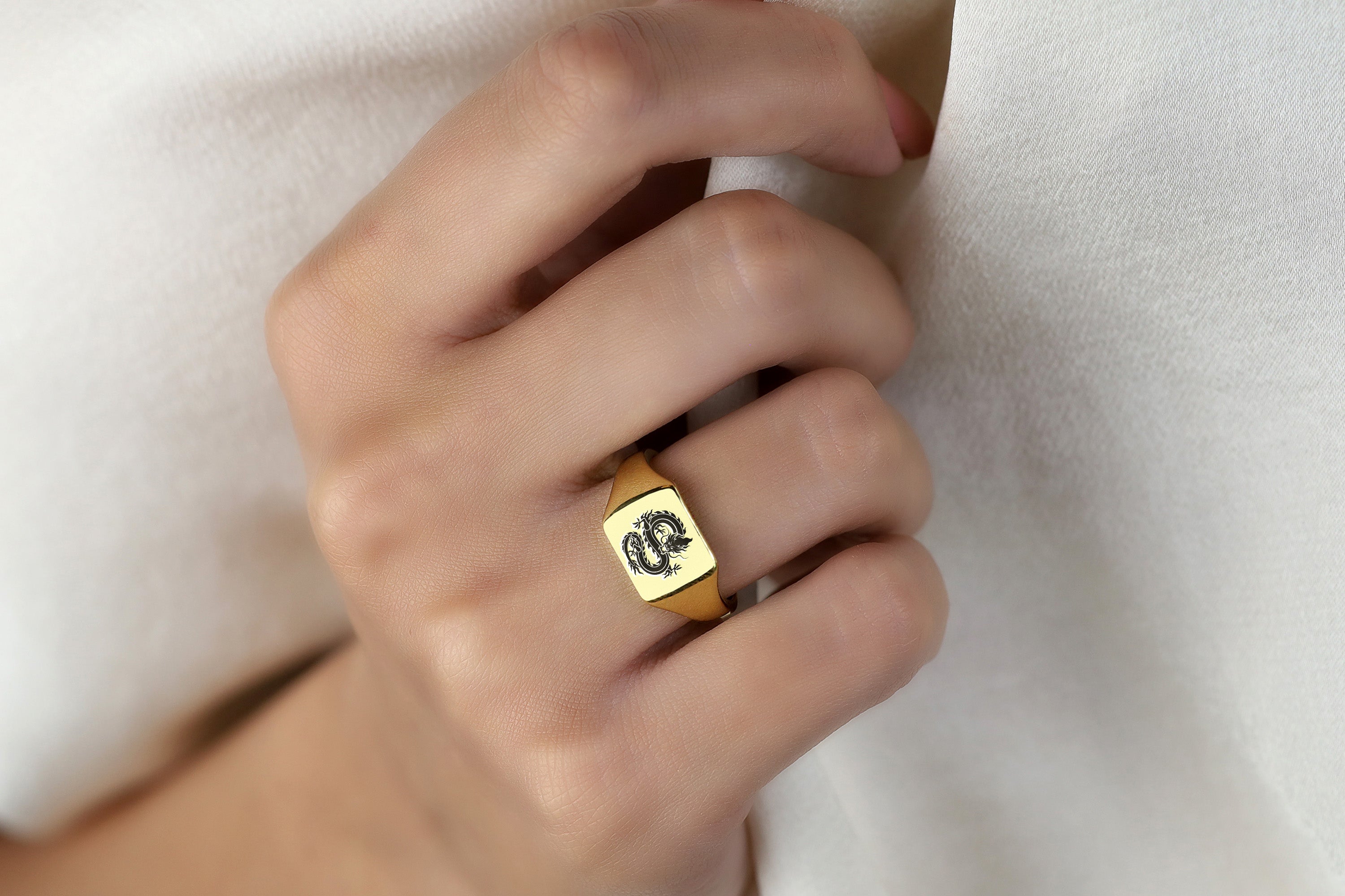 14k Gold Dragon Signet Ring