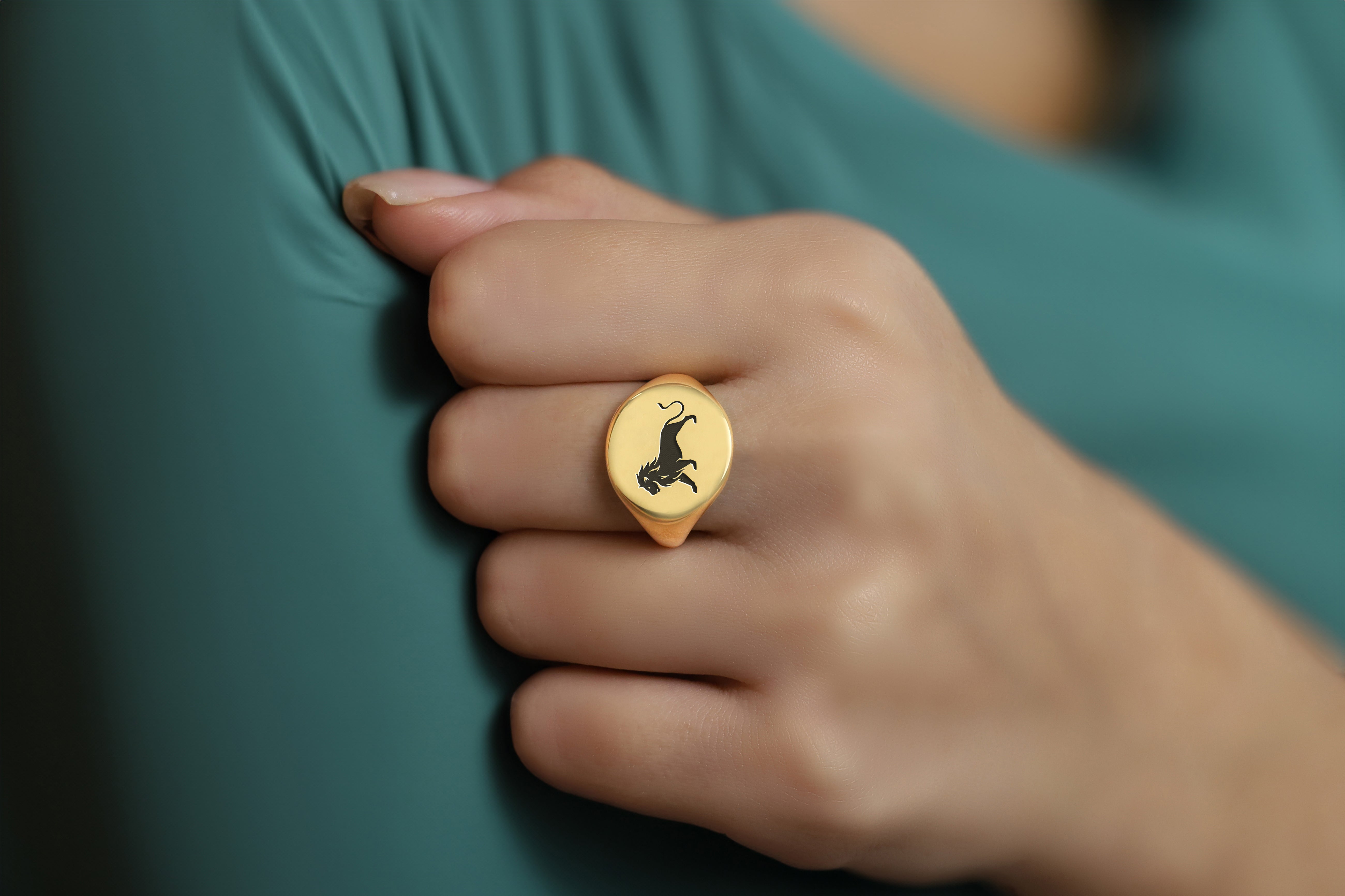 Personalized Leo Zodiac Round Gold Signet Ring