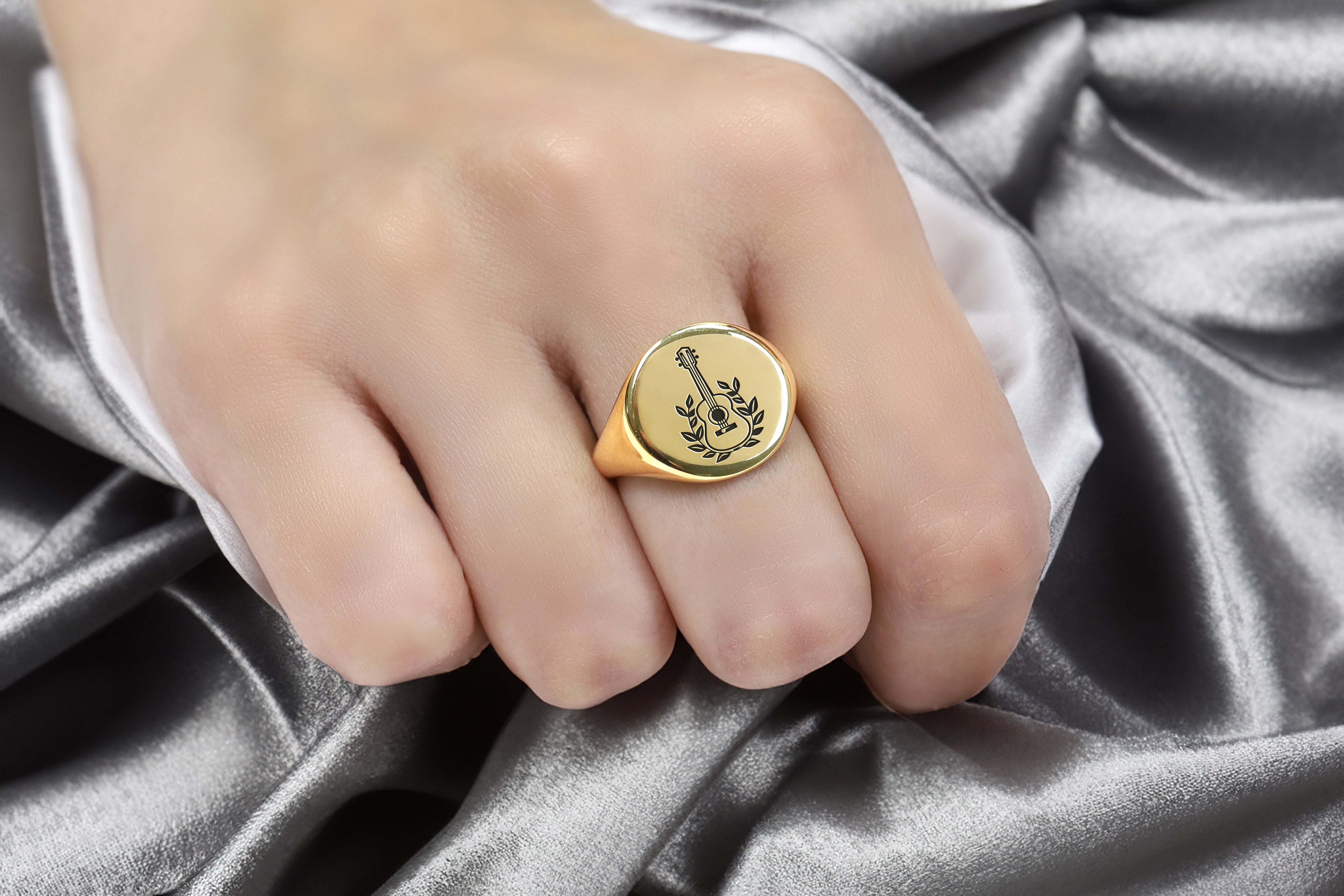 Engraved Guitar Signet Ring