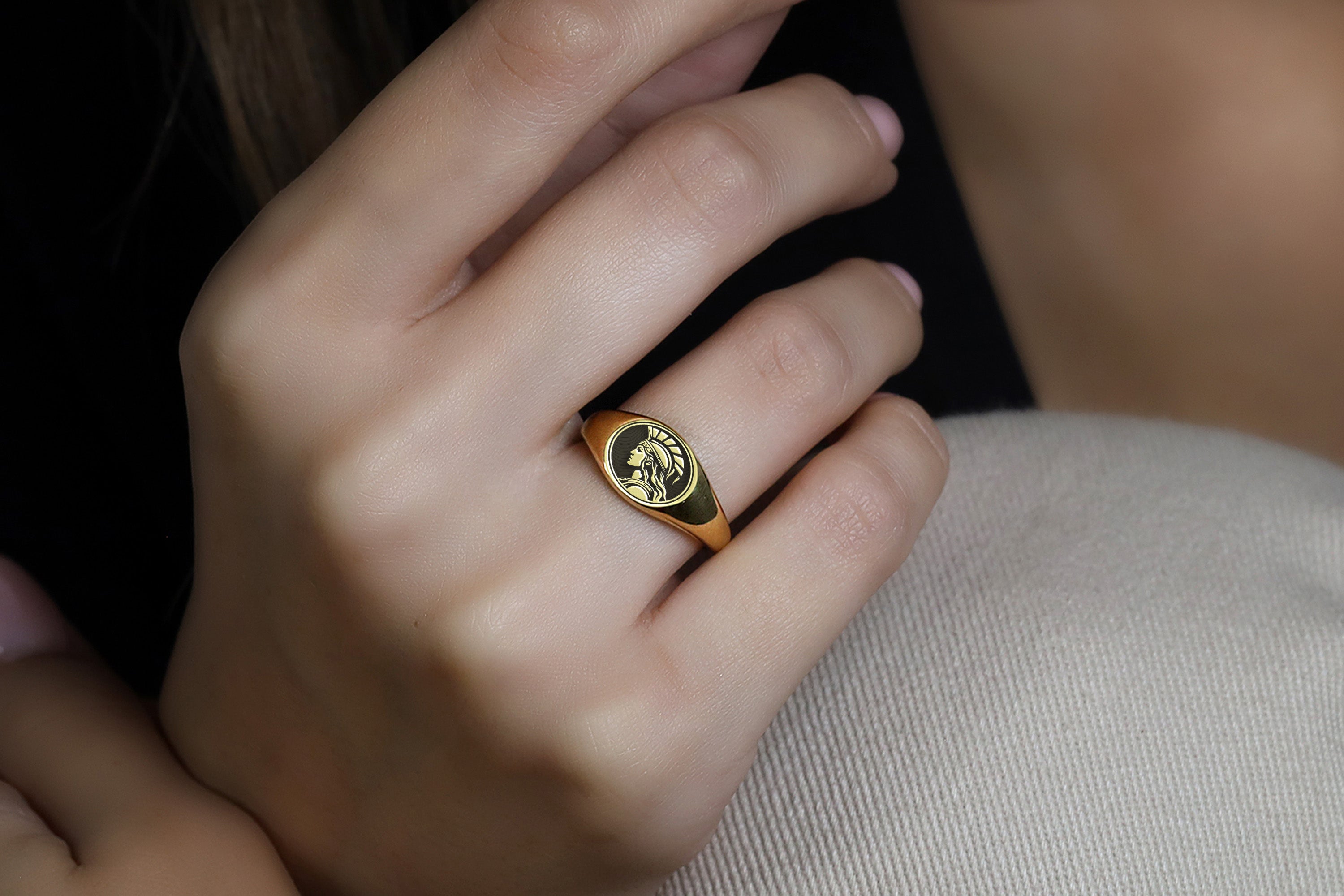24k Gold Athena Embossed Ring