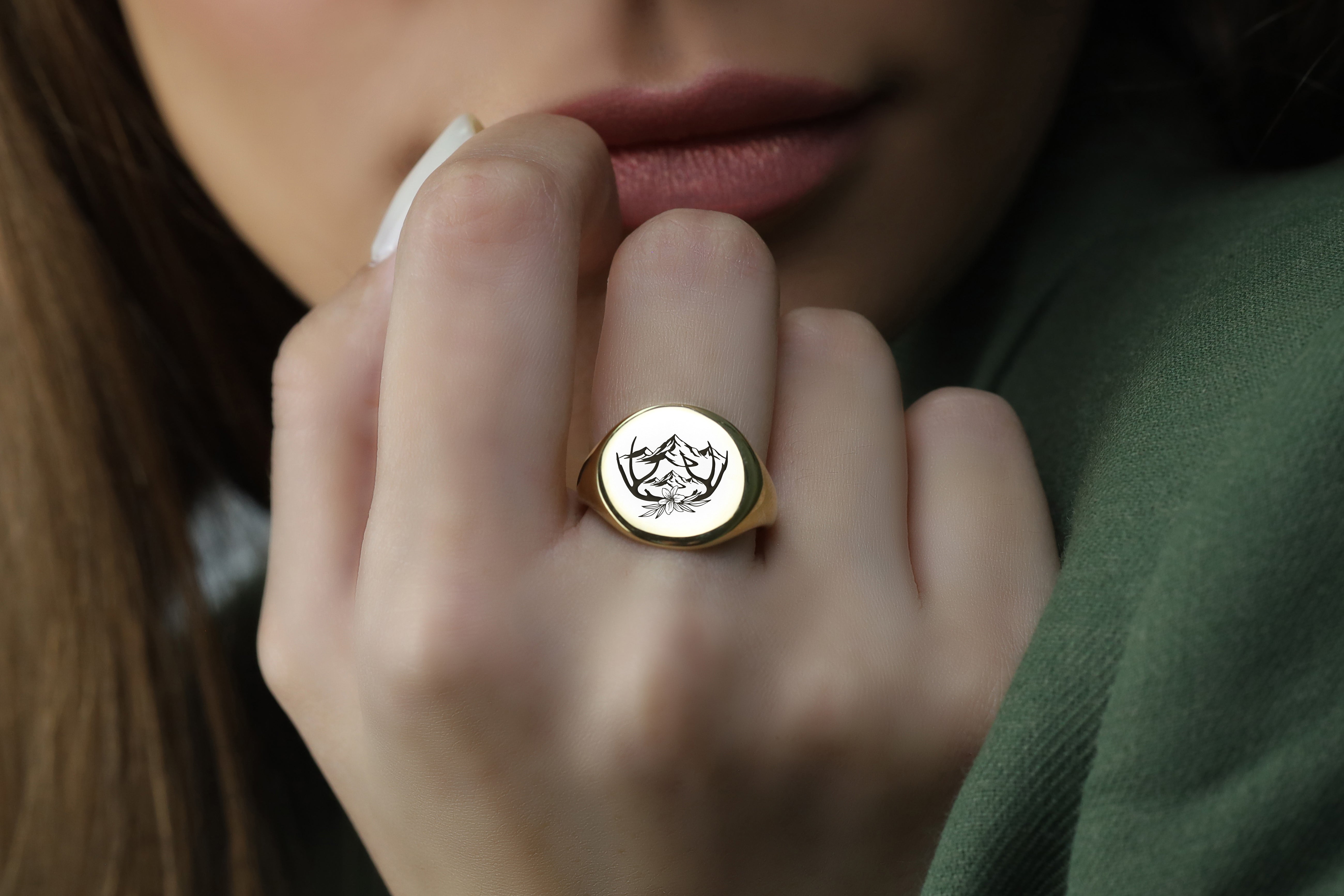 14k Gold Cervus Signet Ring