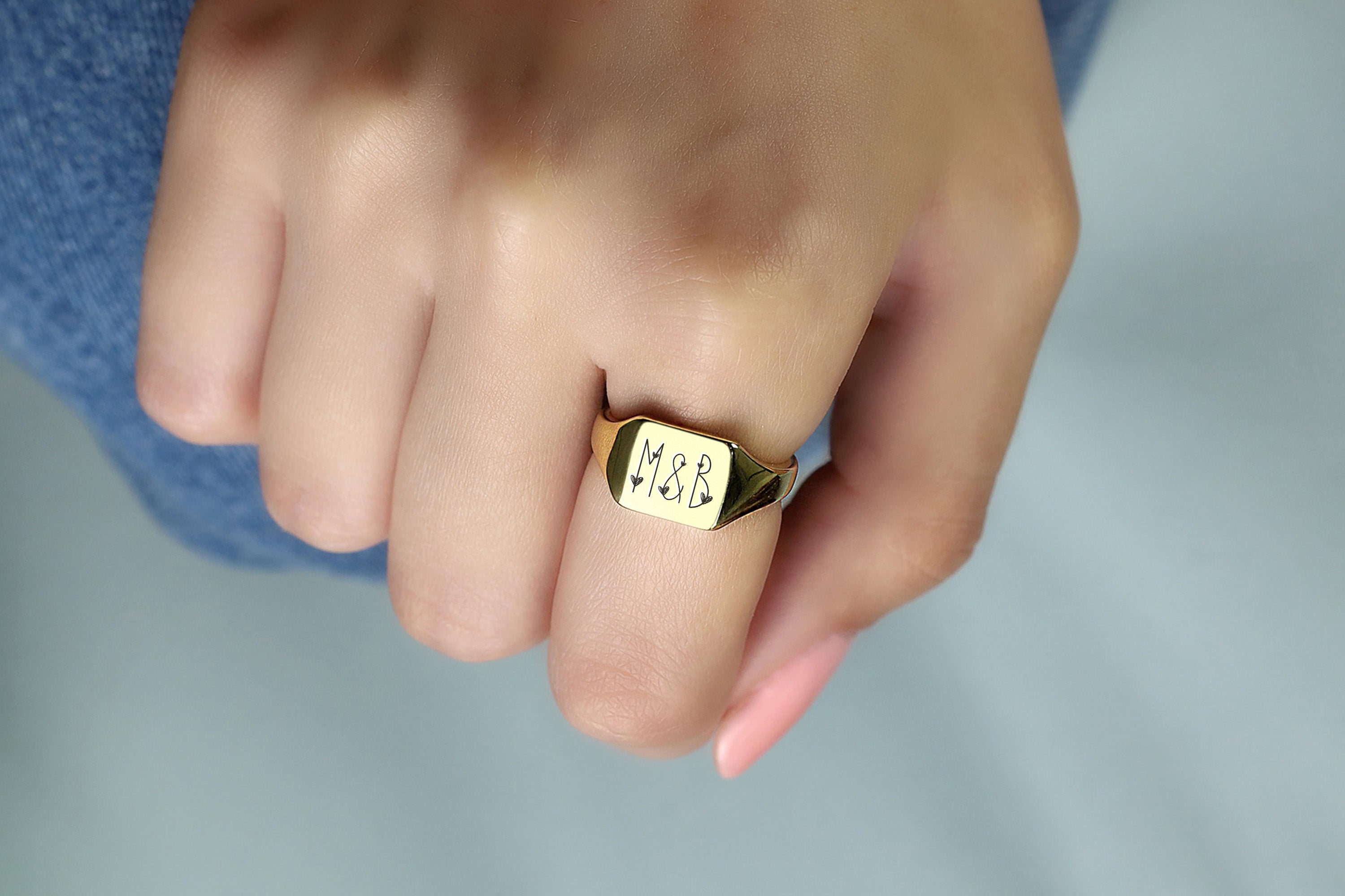 24k Gold Couple Initials Ring