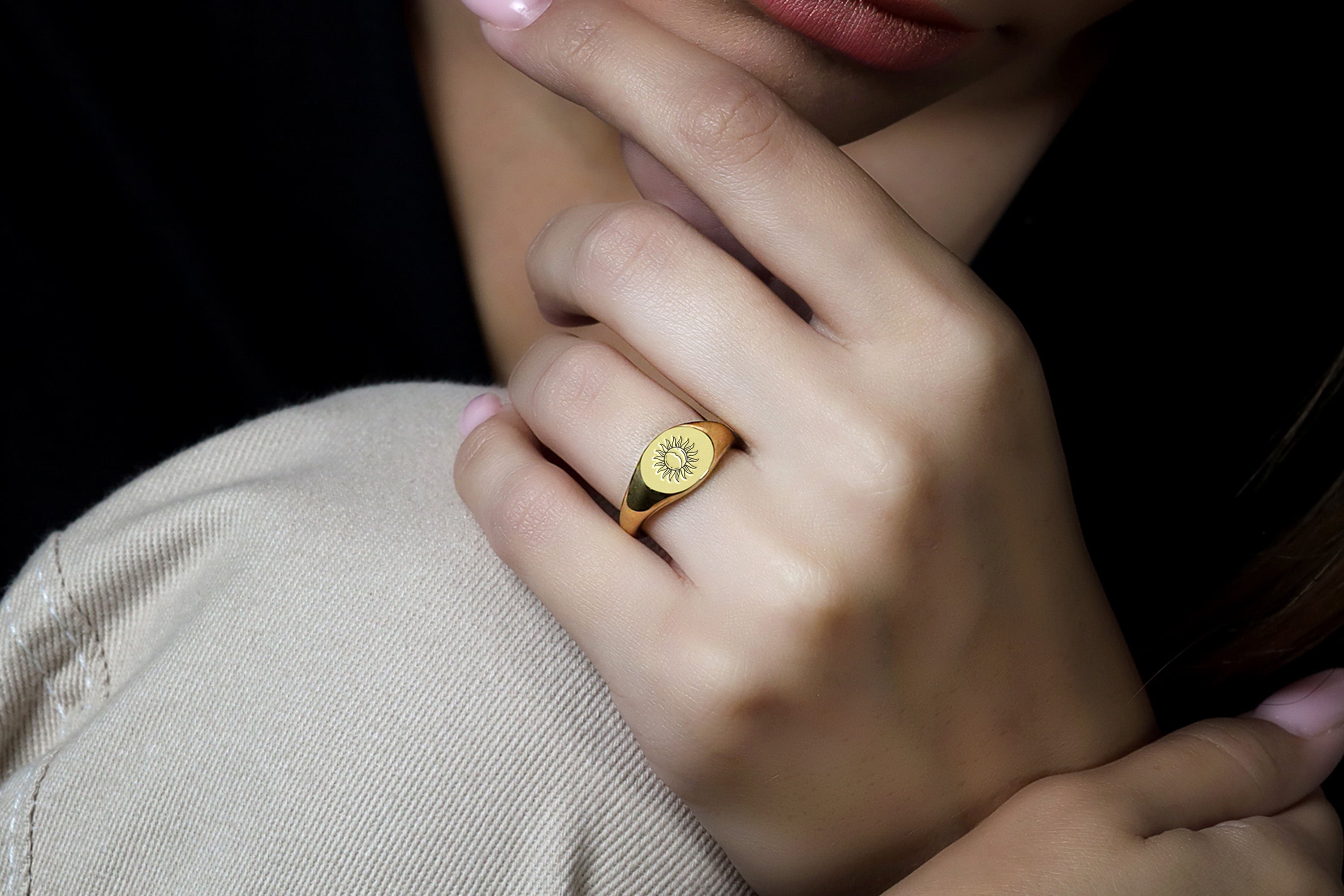 14k Gold Sun Signet Ring