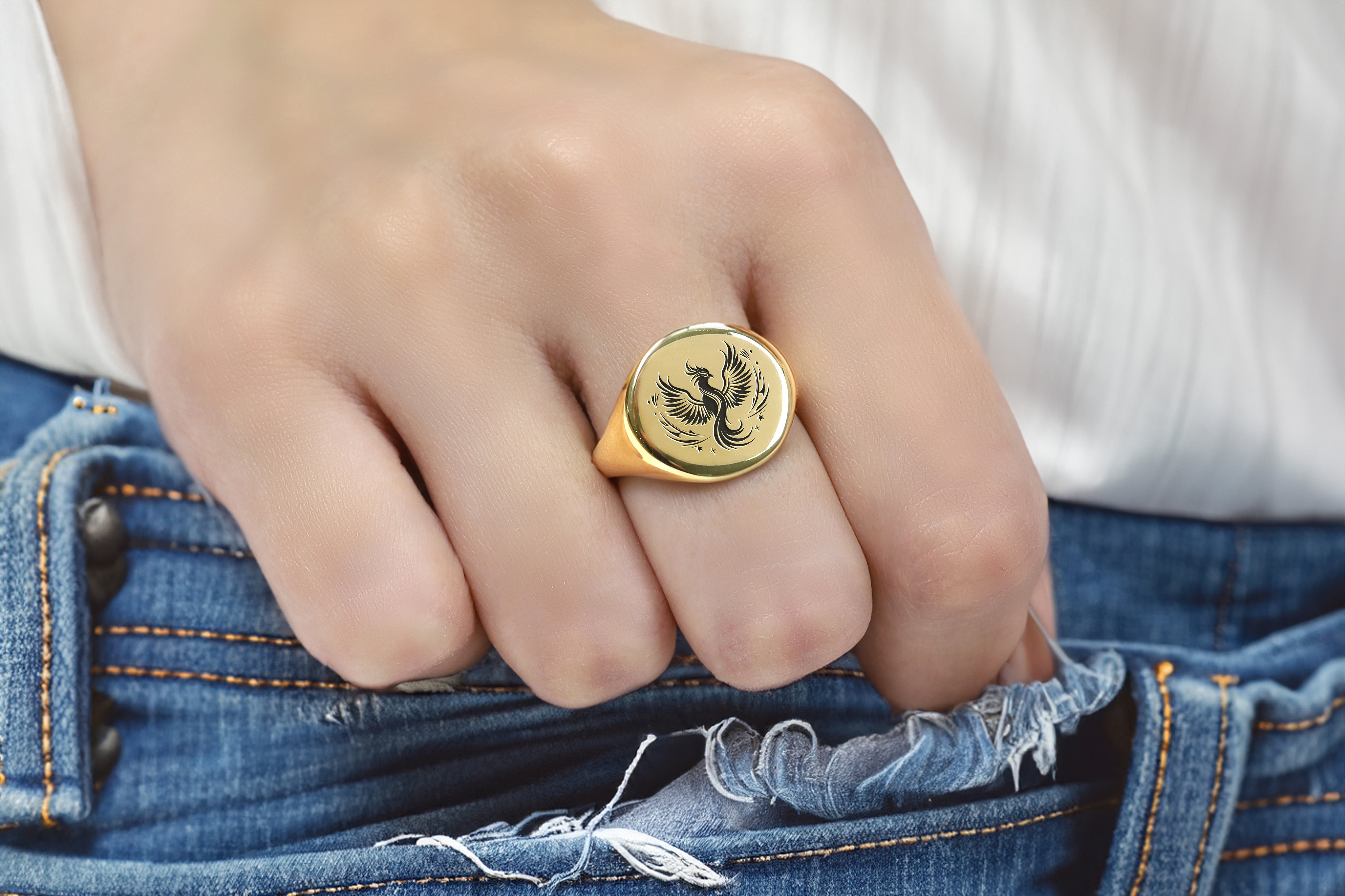 Phoenix Engraving Signet Ring