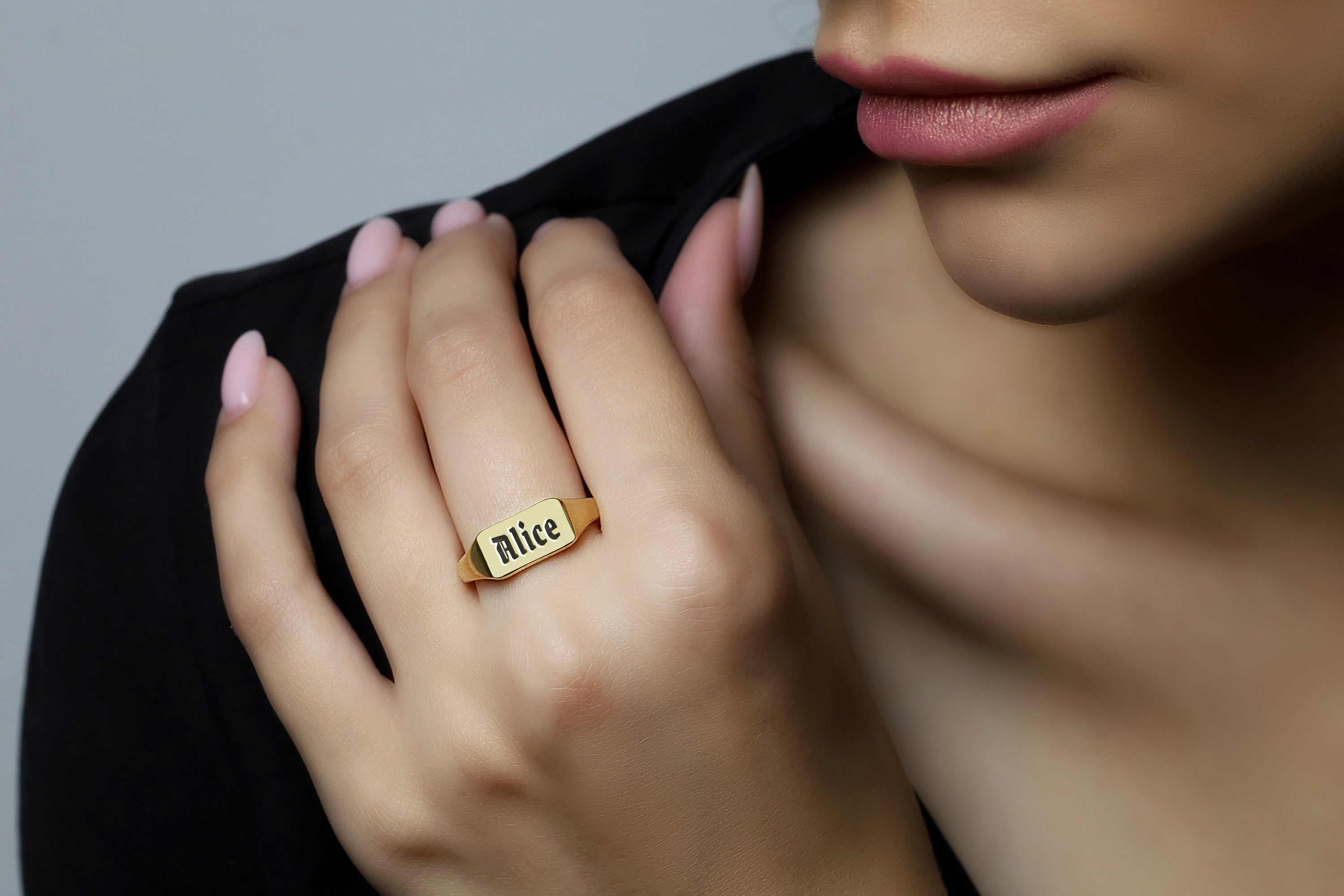 14k Gold Signet Name Ring