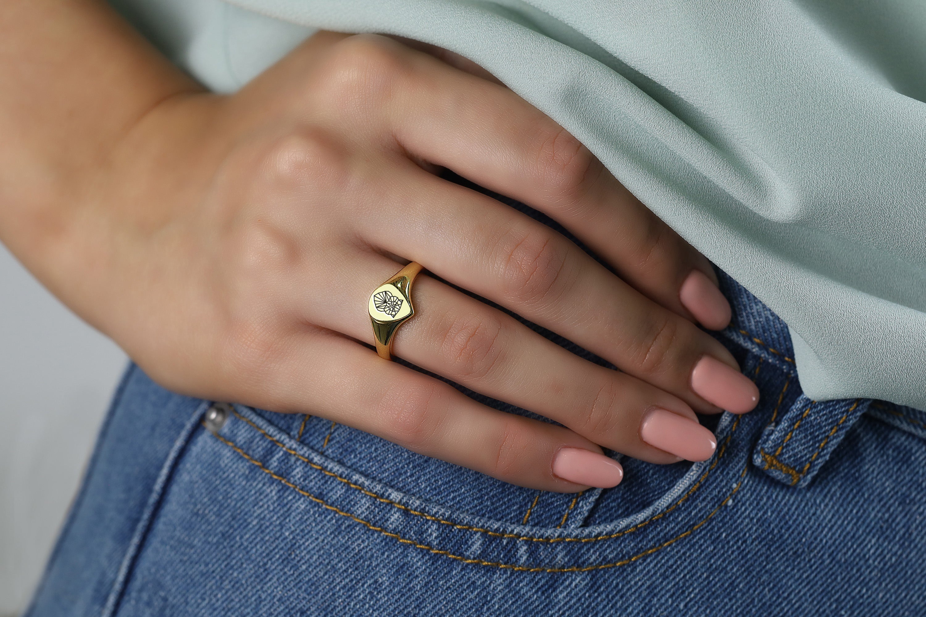Geometric Owl Signet Ring