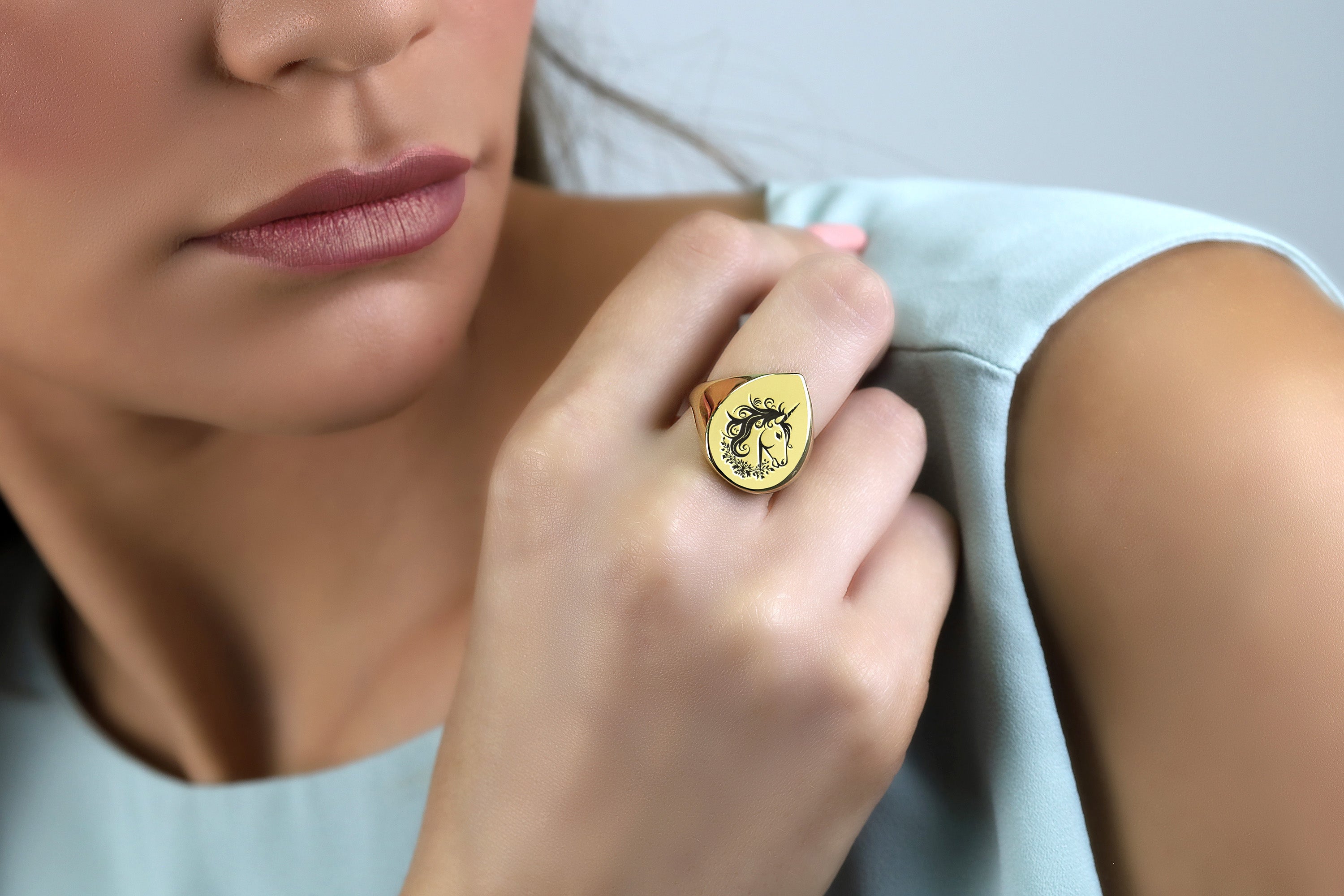 14k Gold Unicorn Signet Ring