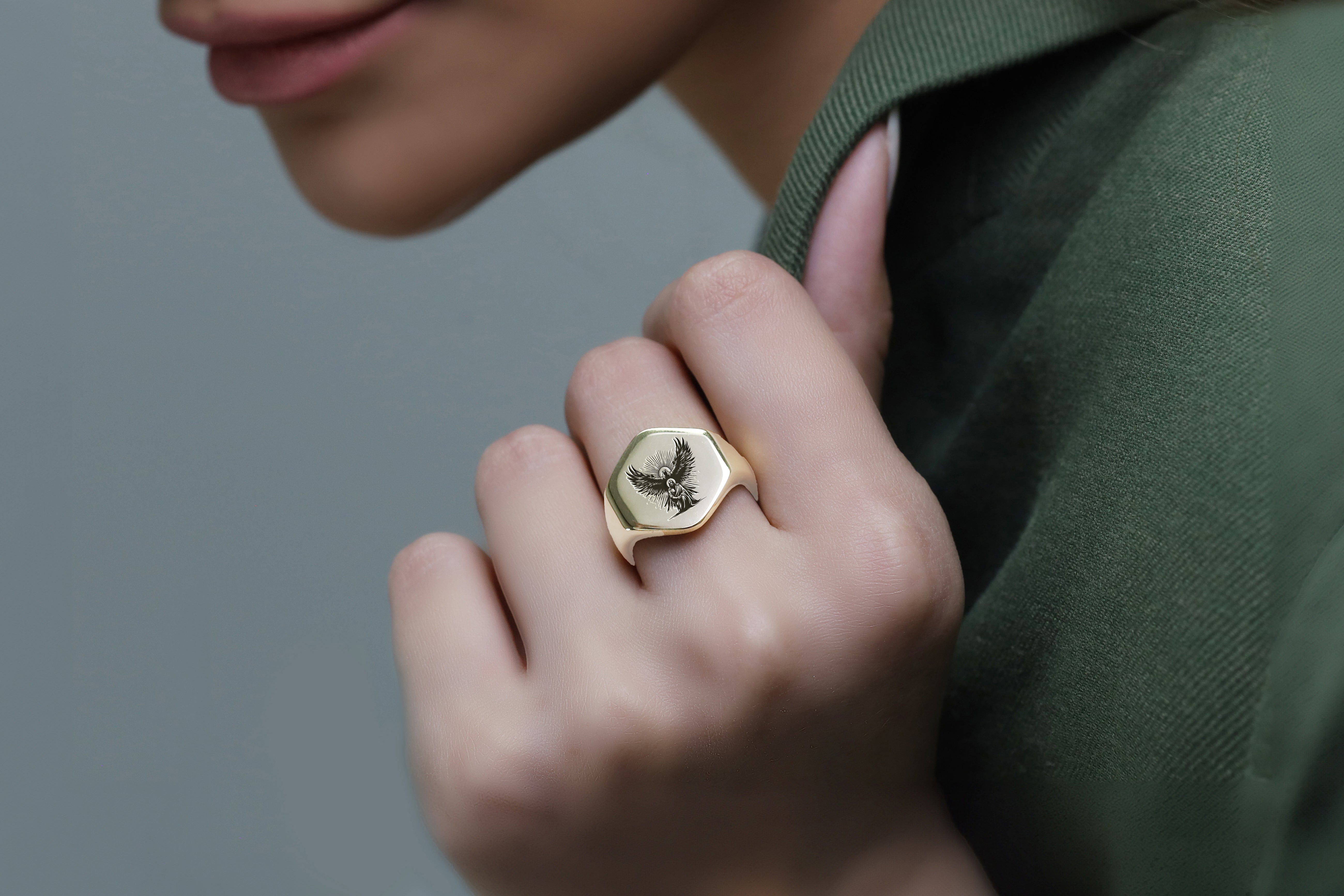 Engraved Eagle Jesus Ring