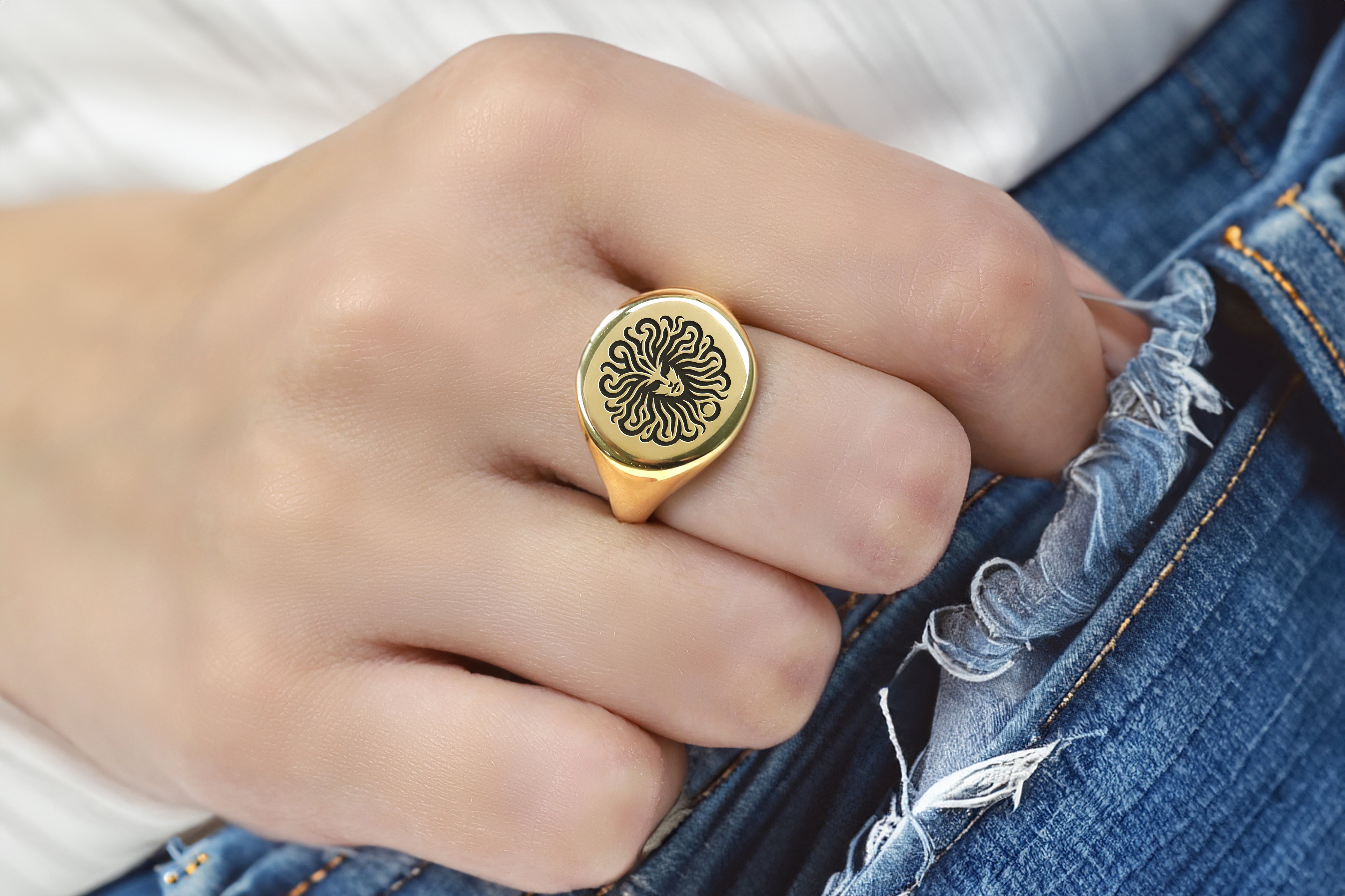 Engraved Medusa Signet Ring