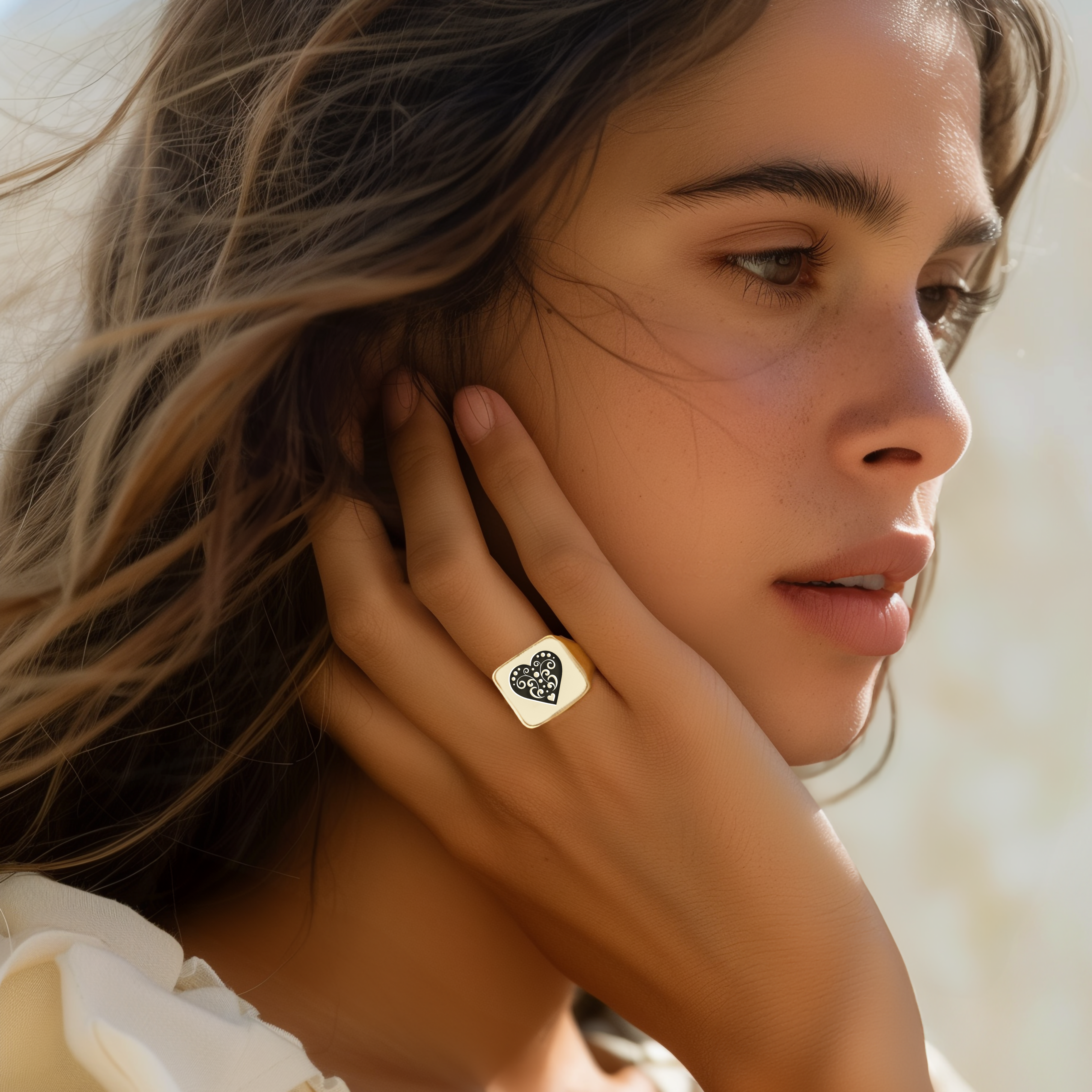 14k Gold Poker Heart Ring