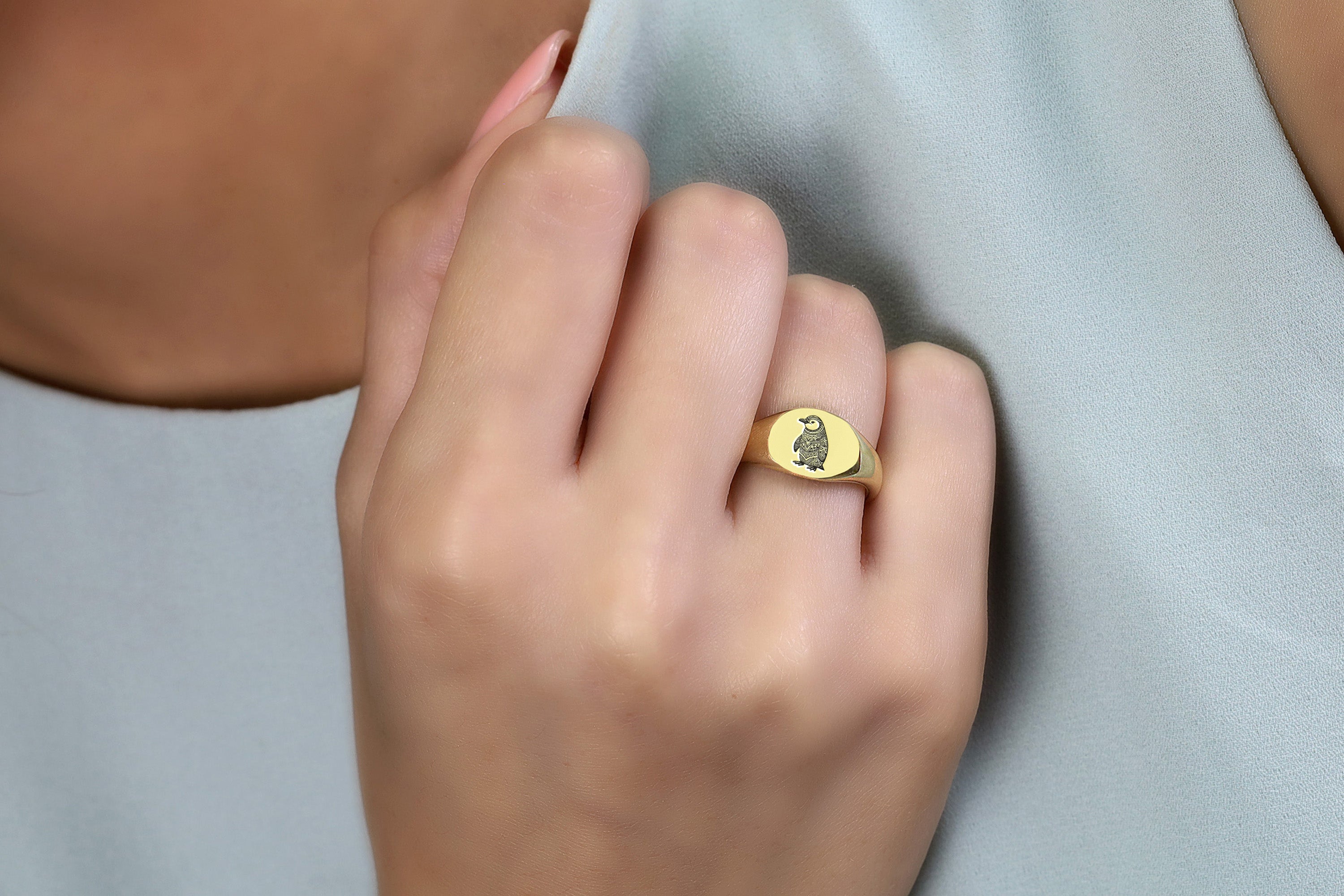 Cute Penguin Gold Signet Ring