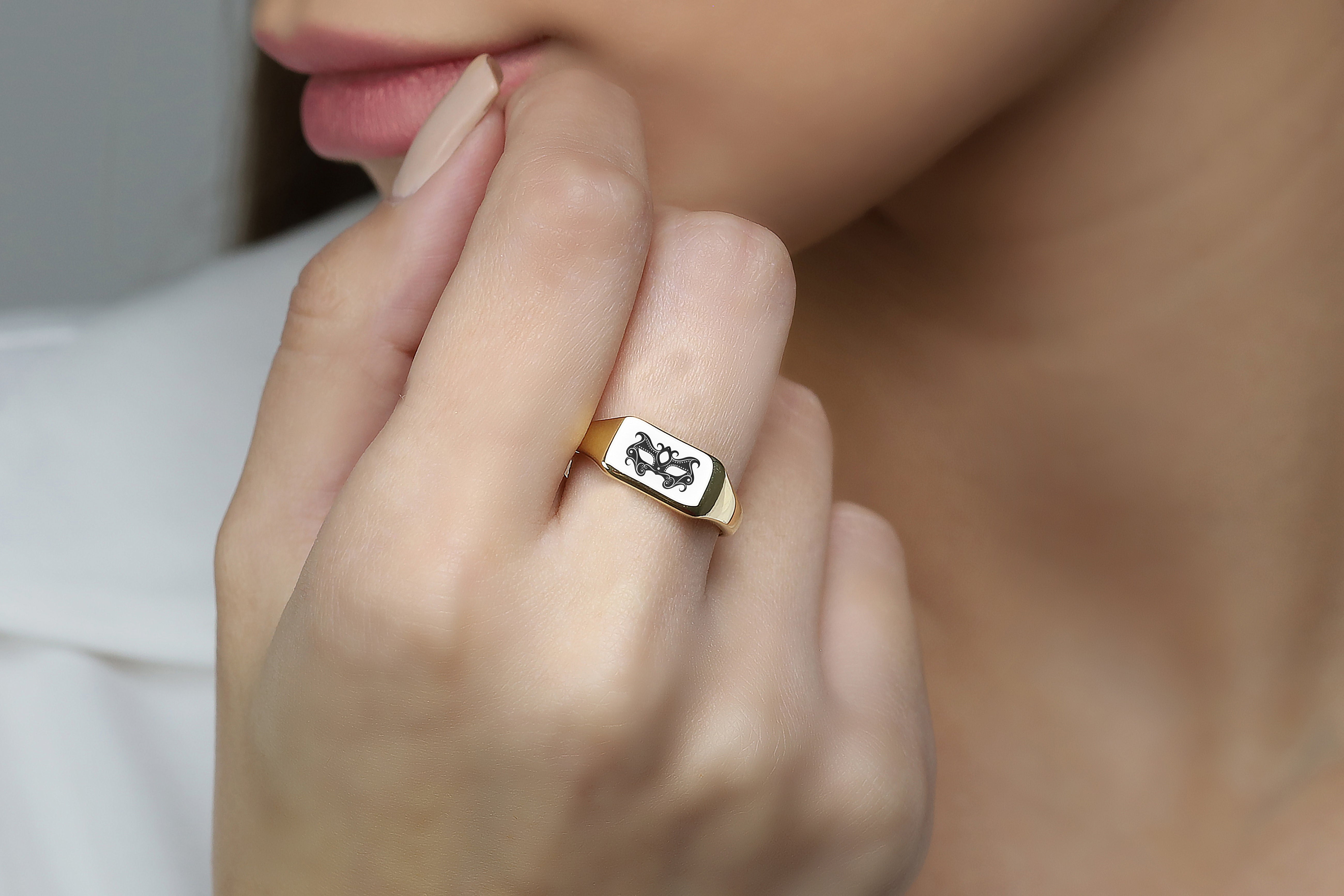 14k Gold Mask Signet Ring